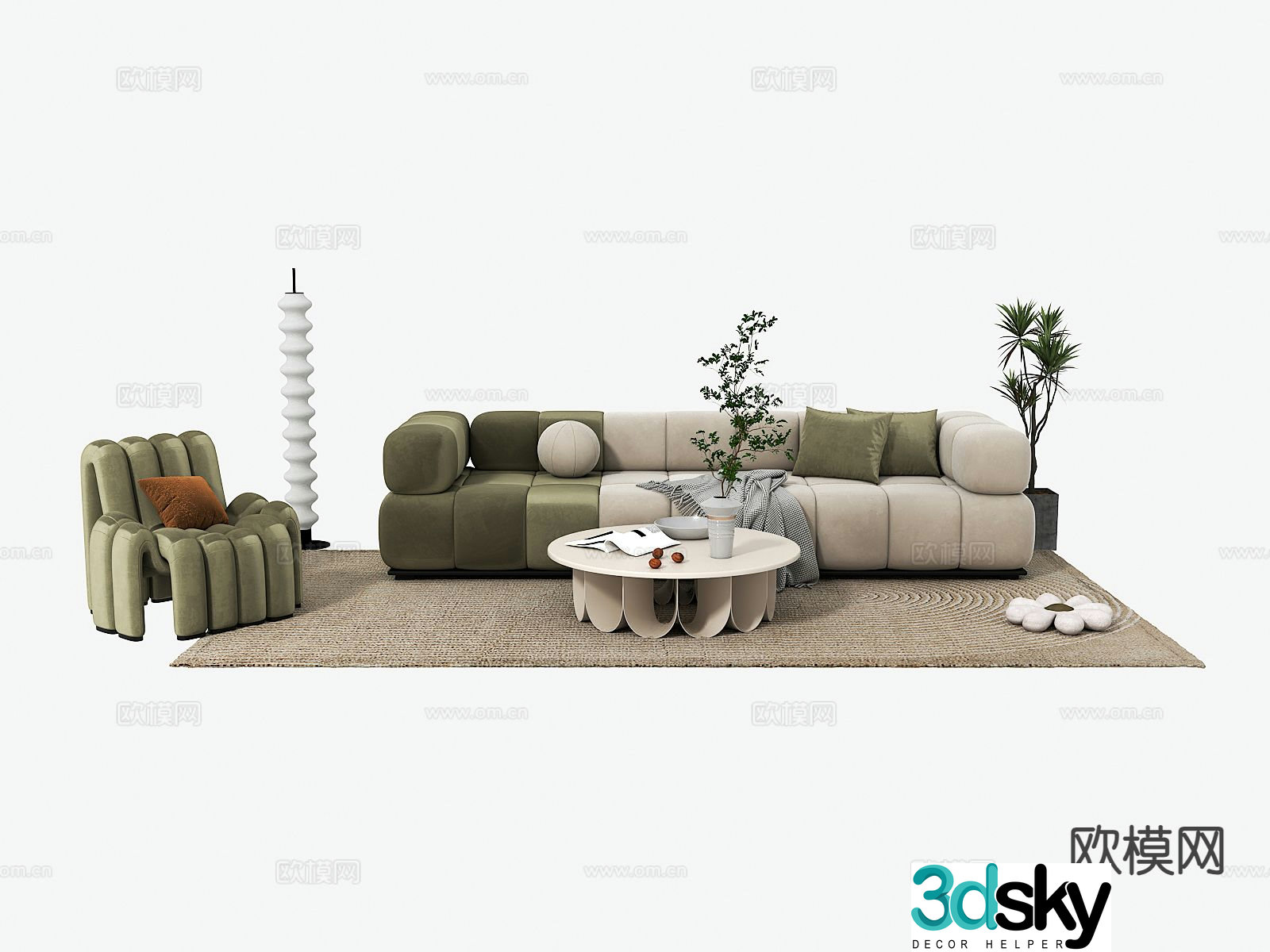 Cream style modular sofa 3d model