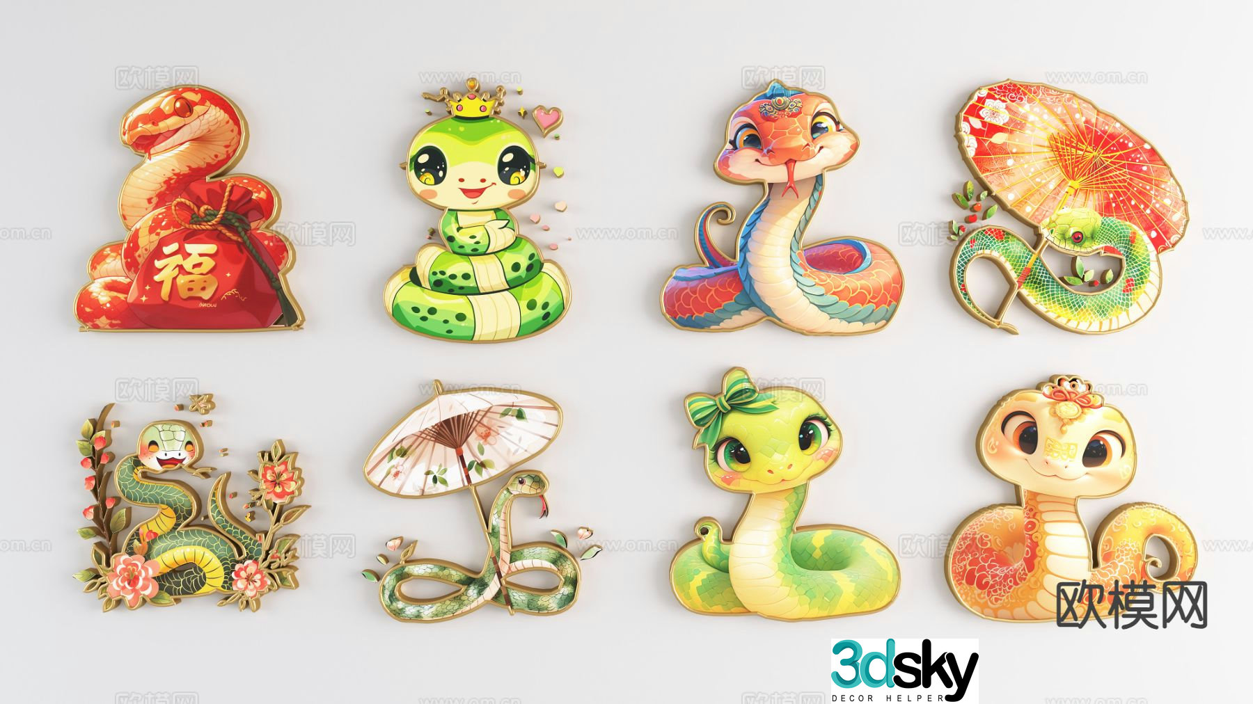 National trend of the Year of the Snake silhouette Snake zodiac 3D model