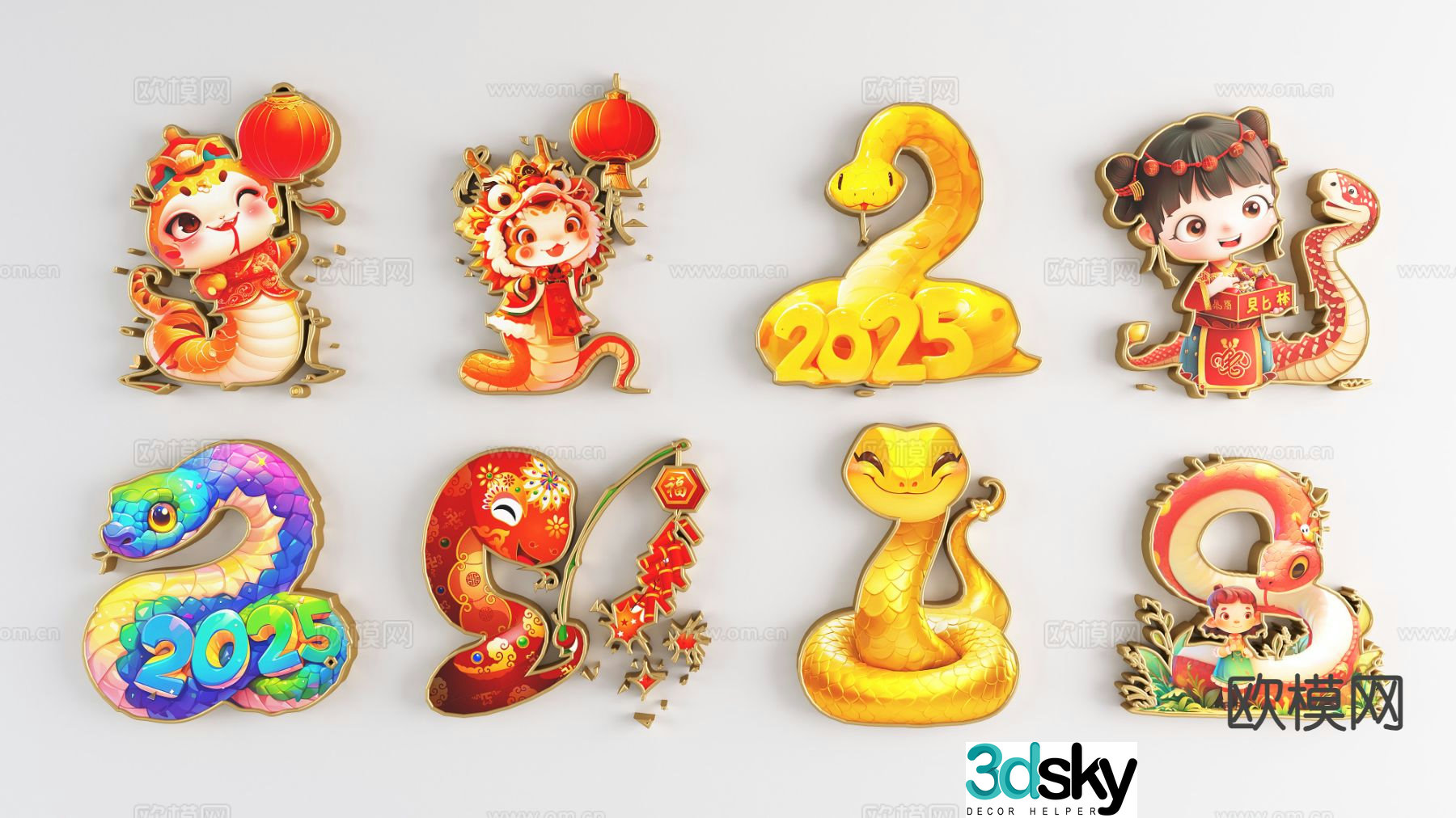 National trend of the Year of the Snake silhouette Snake zodiac 3D model