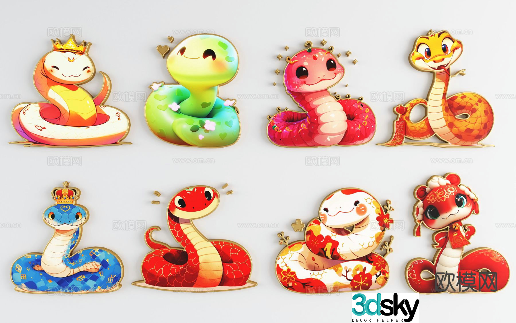 National trend of the Year of the Snake silhouette Snake zodiac 3D model