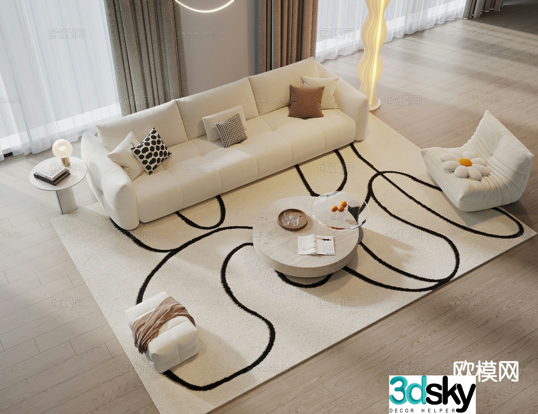 Cream style sofa modular sofa 3d model