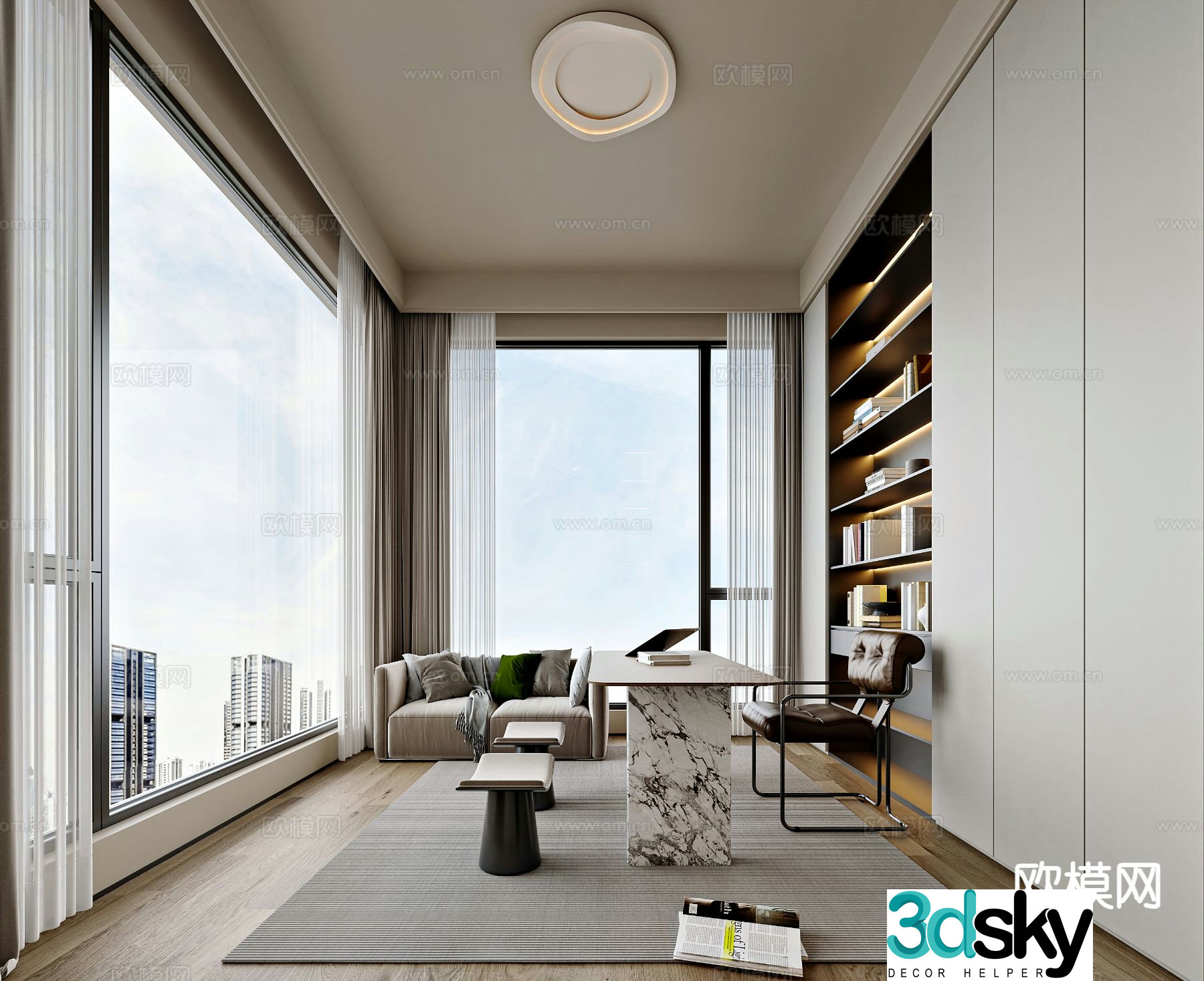Modern study room leisure area 3d model