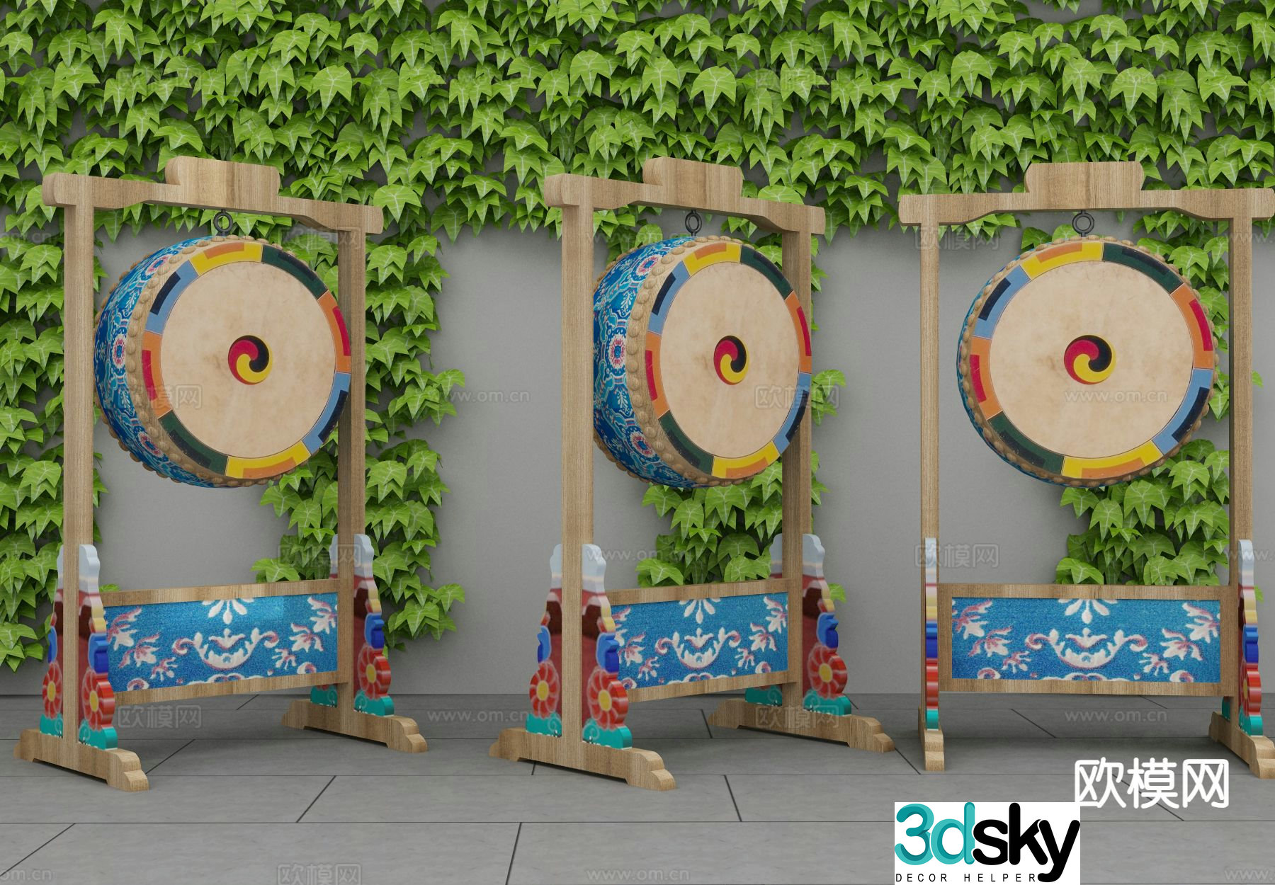 Chinese drum drum landscape sketch 3d model