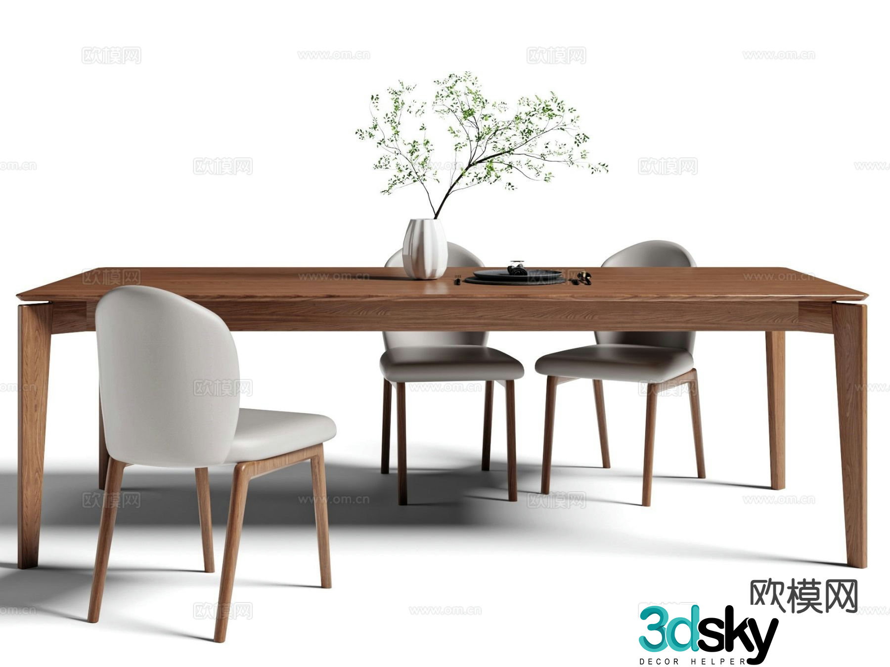 3D model of log style dining table and chairs