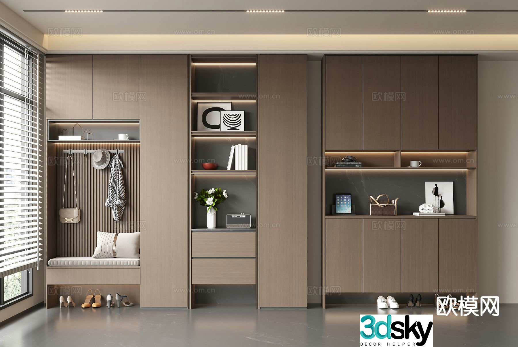 Italian style integrated shoe cabinet 3D model