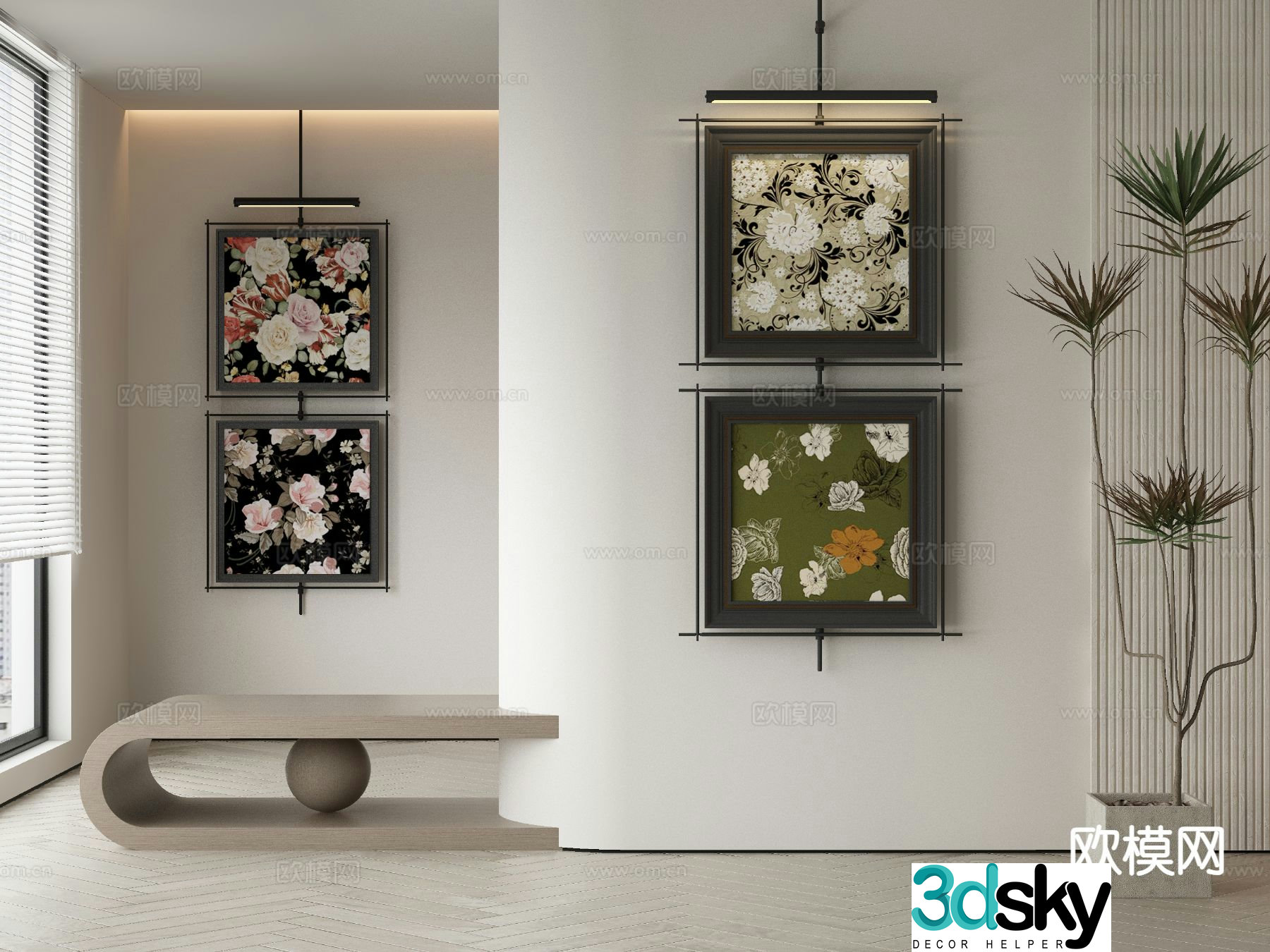 Medieval style decorative painting metal pole hanging painting 3d model