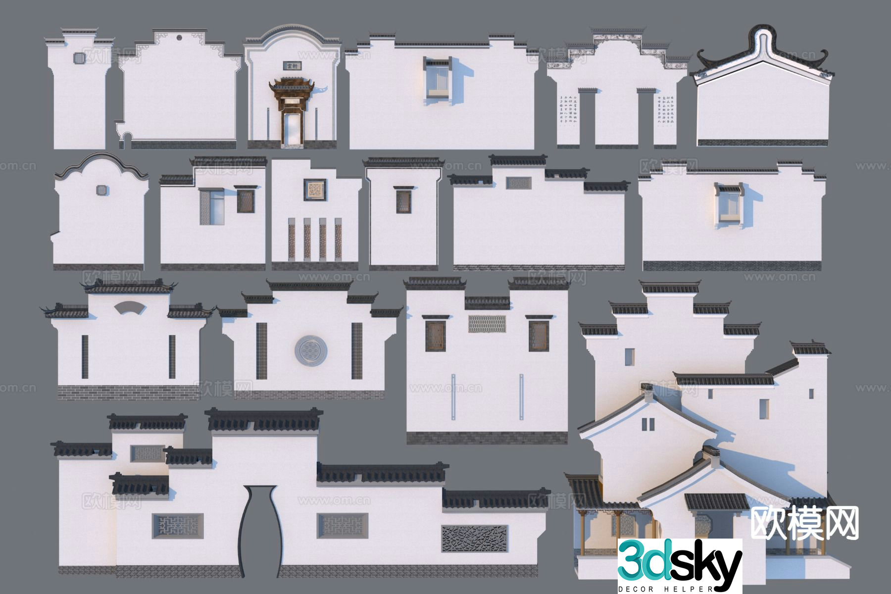 Chinese Hui style landscape wall horse head wall courtyard landscape wall 3D model