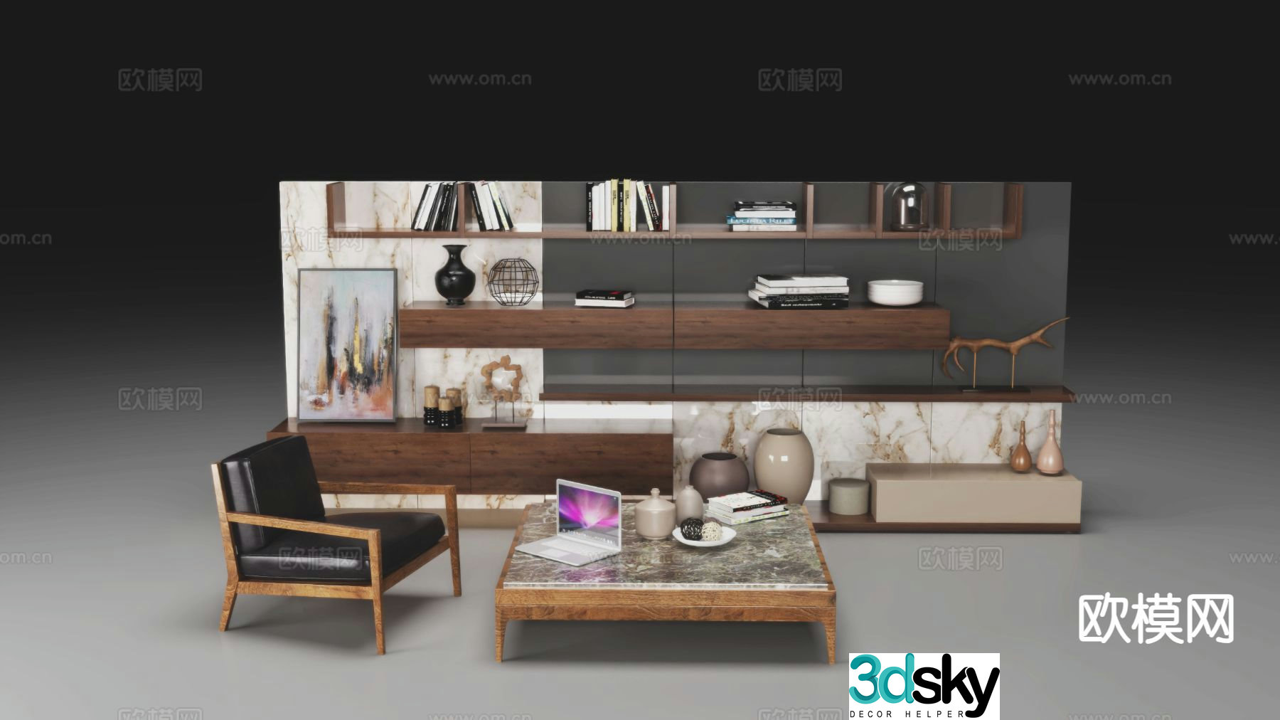 Modern armchair sofa chair coffee table decorative cabinet 3D model