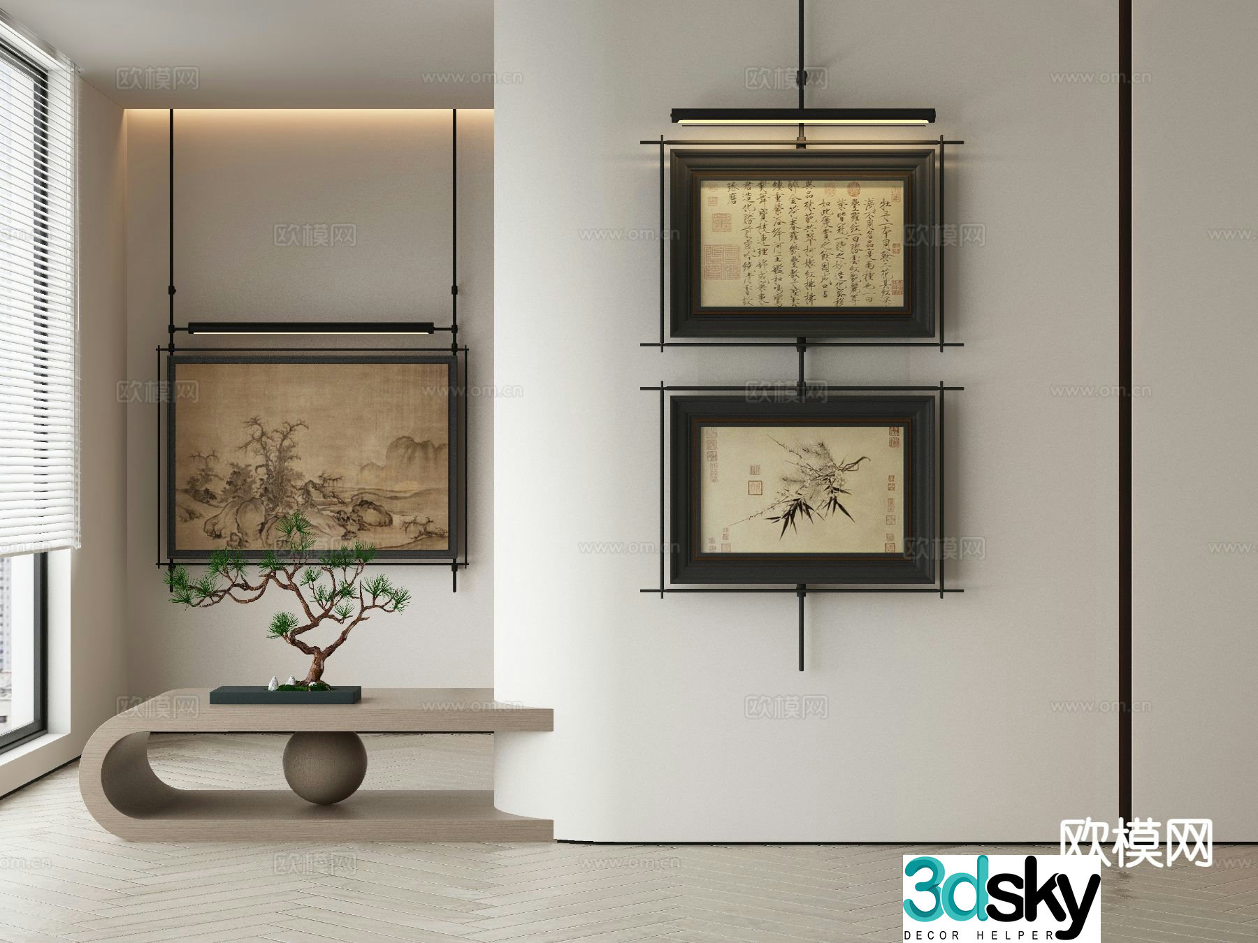 New Chinese style decorative painting calligraphy and painting ancient painting 3D model