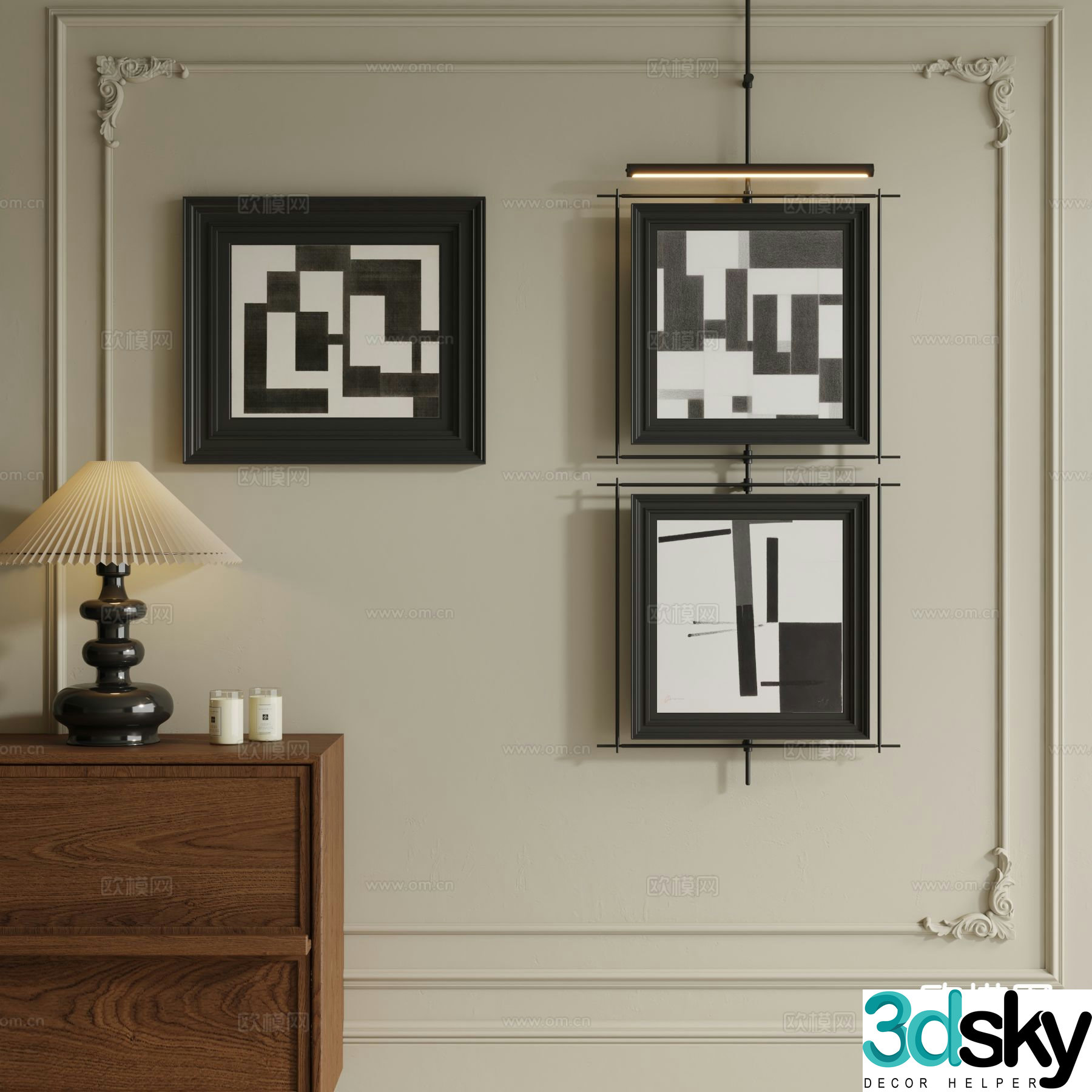 Medieval style hanging painting black and white painting decorative painting 3d model