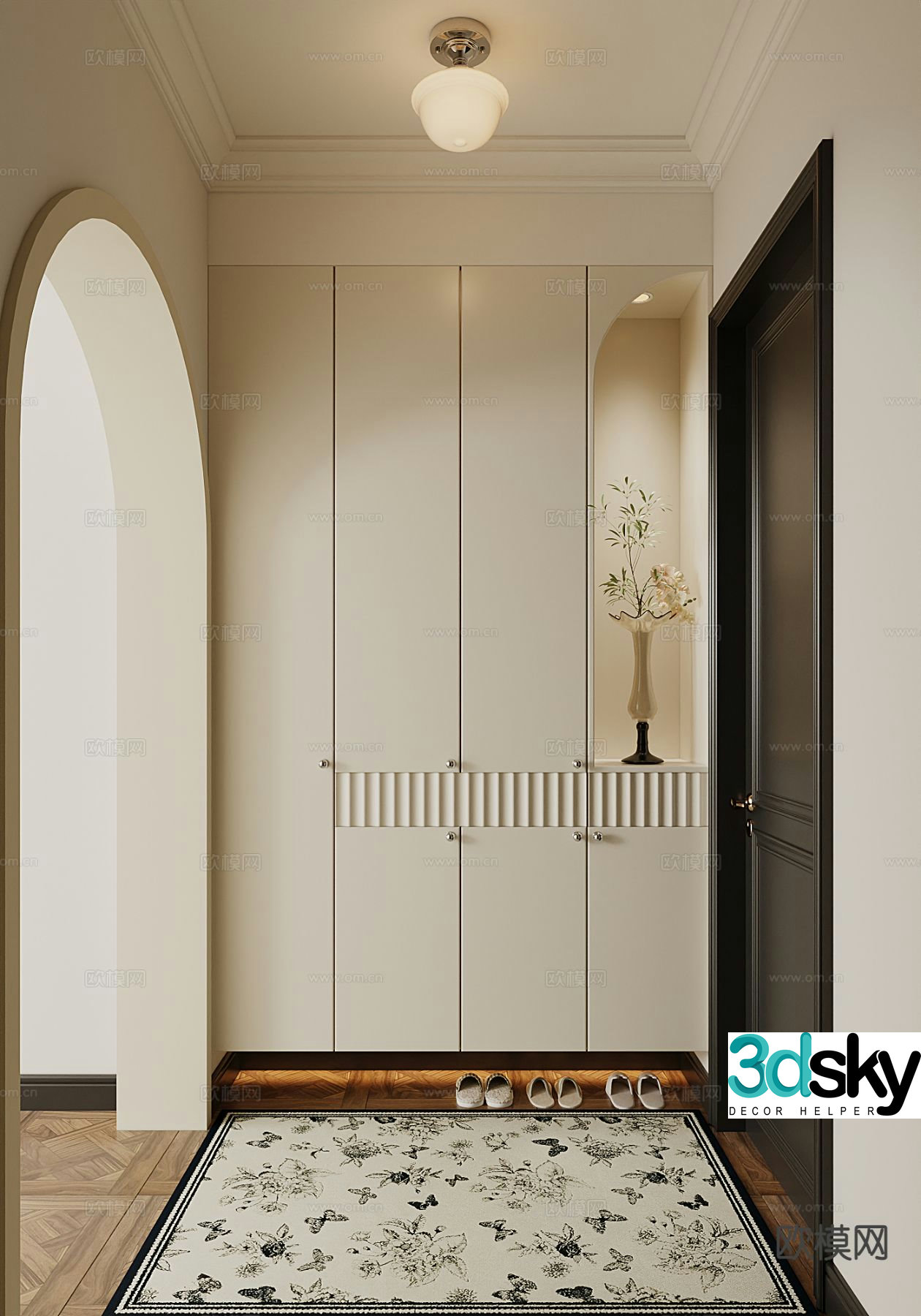 French style entry shoe cabinet 3d model