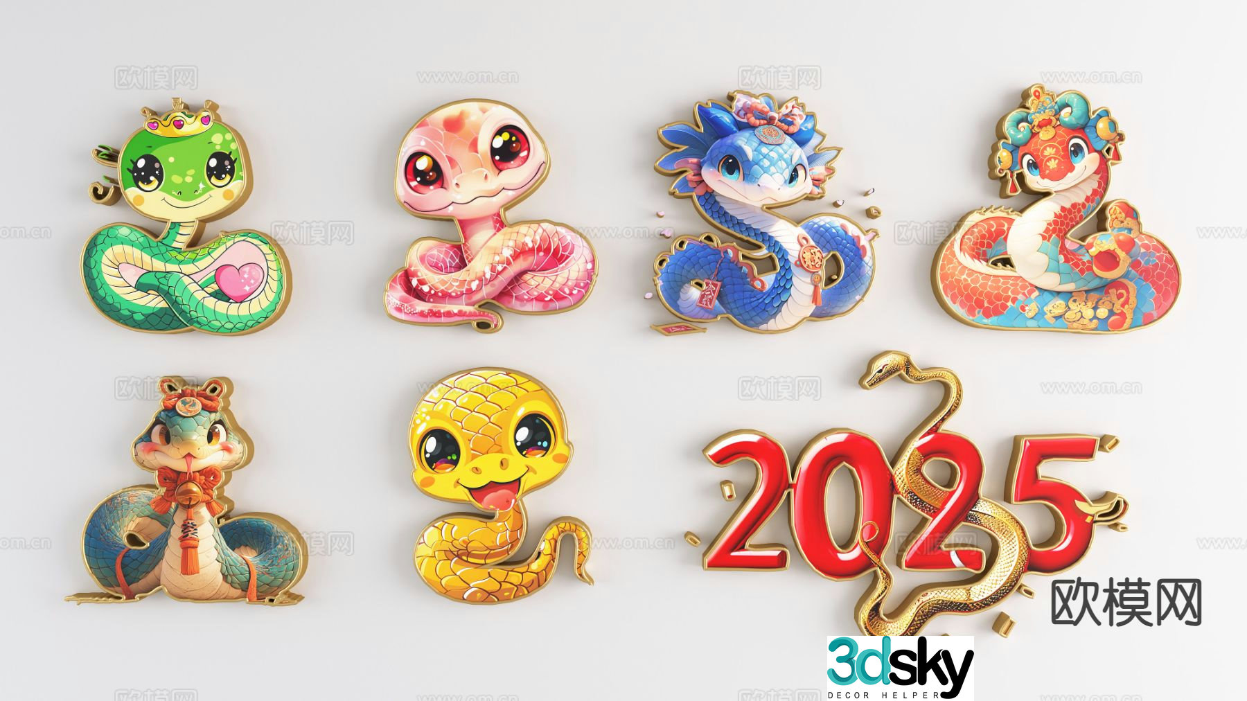 National trend of the Year of the Snake silhouette Snake zodiac 3D model