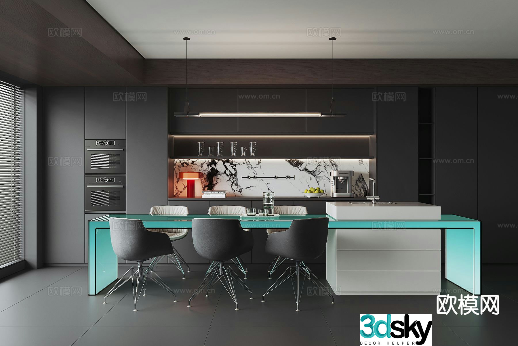 Dark style restaurant 3d model