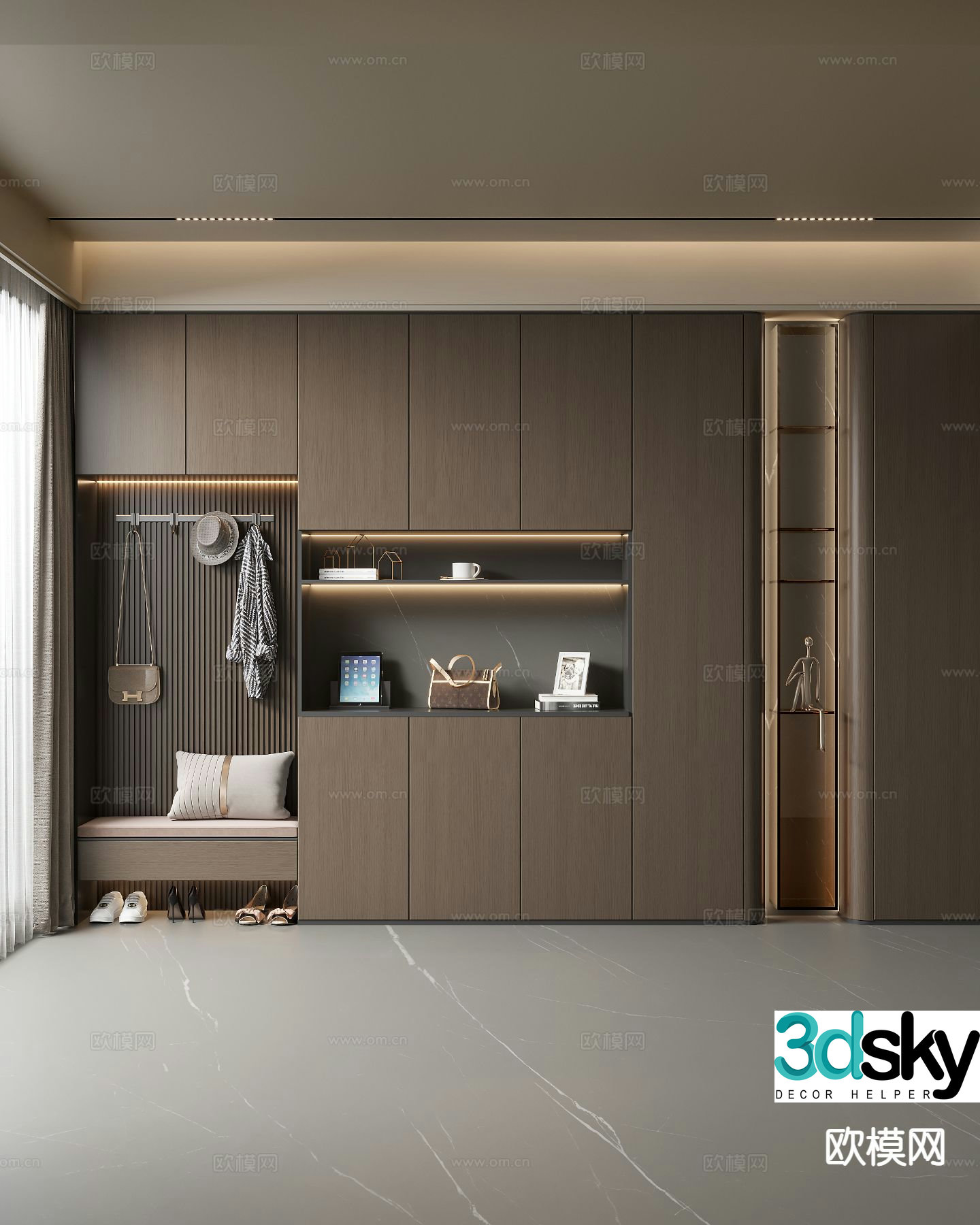 Italian style integrated shoe cabinet 3D model