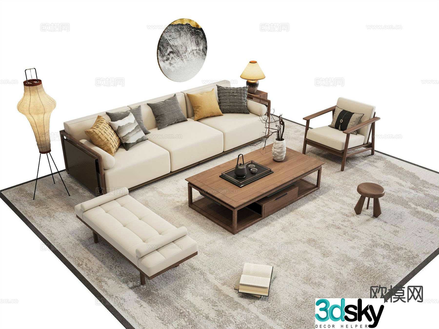 New Chinese style sofa modular sofa 3d model