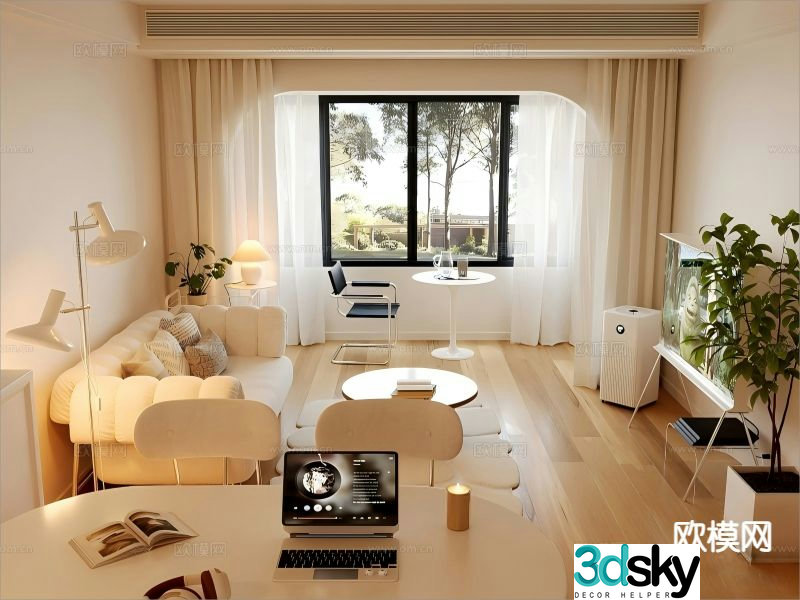 Cream style living room 3d model