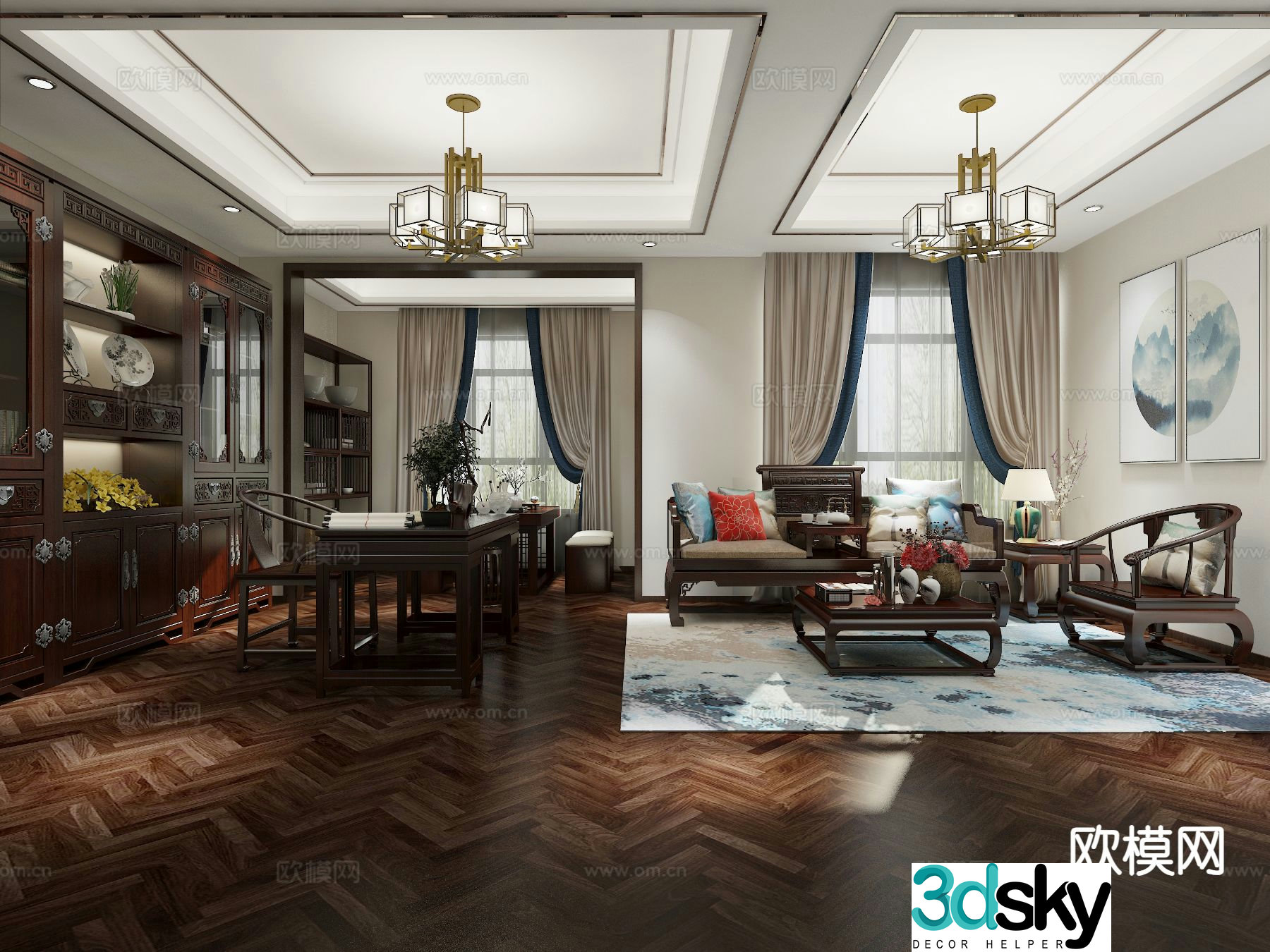 New Chinese style study 3D model