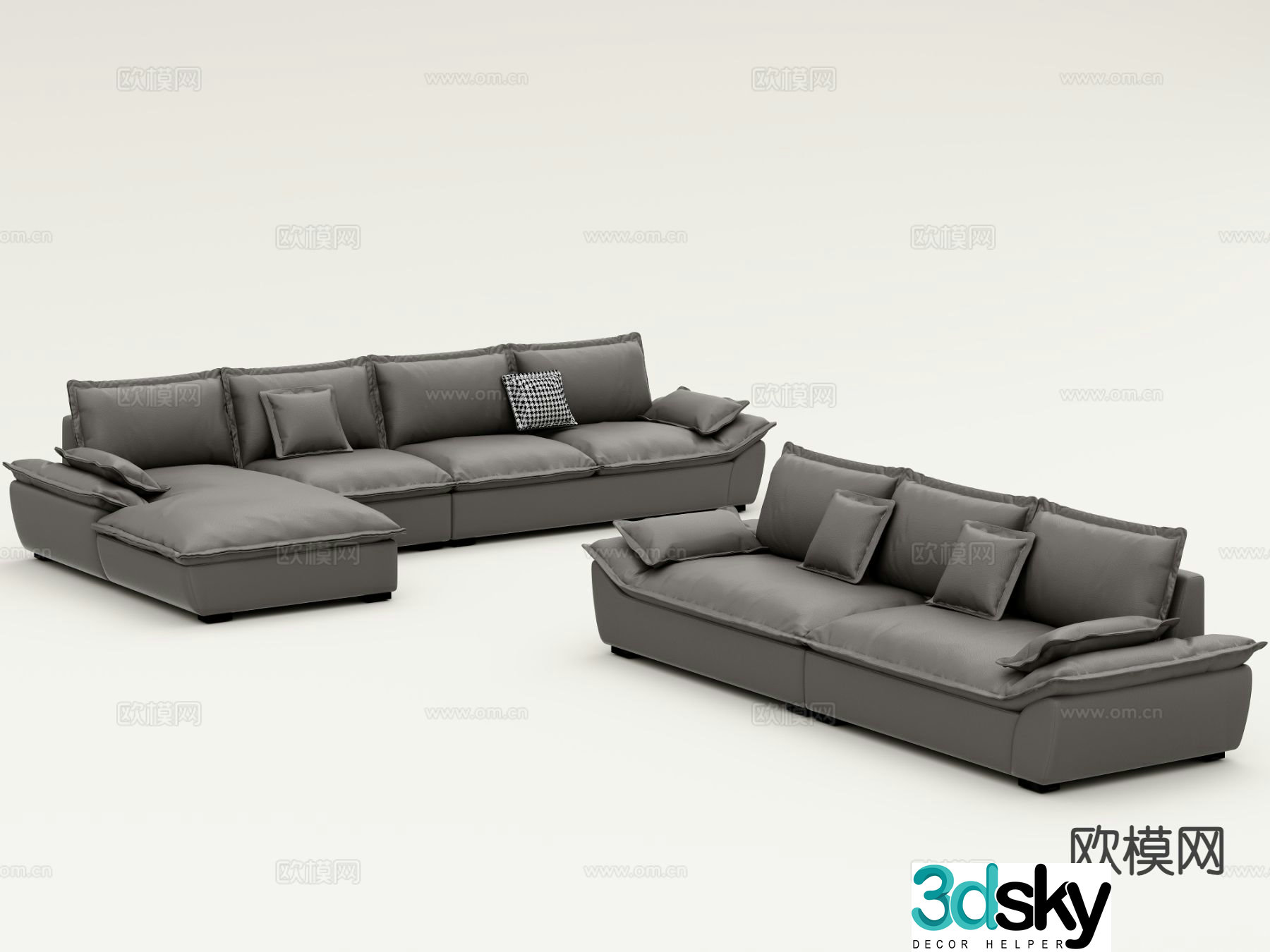 Modern three-person sofa multi-person sofa leather sofa 3d model