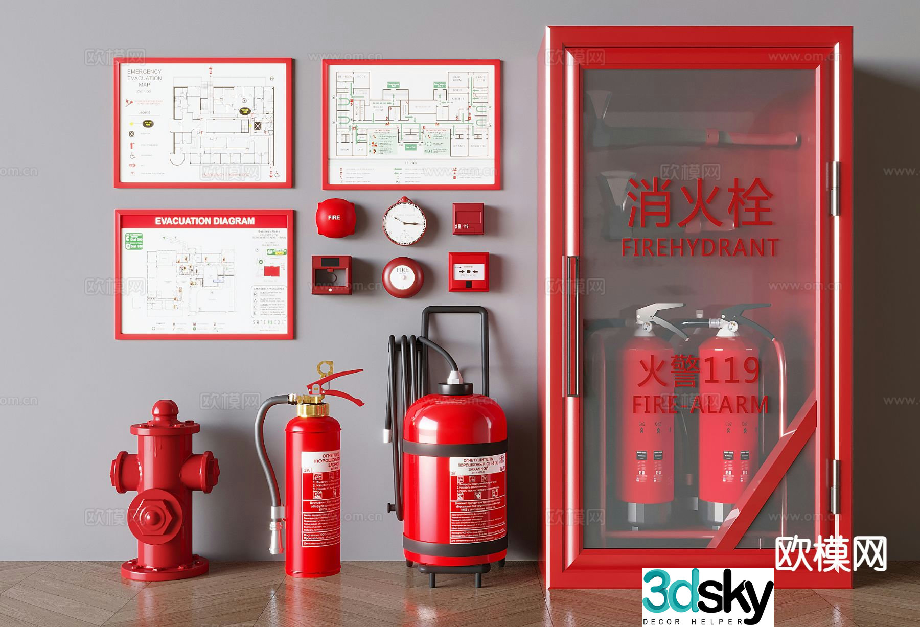 Fire extinguisher fire hydrant fire equipment fire fighting facilities 3d model
