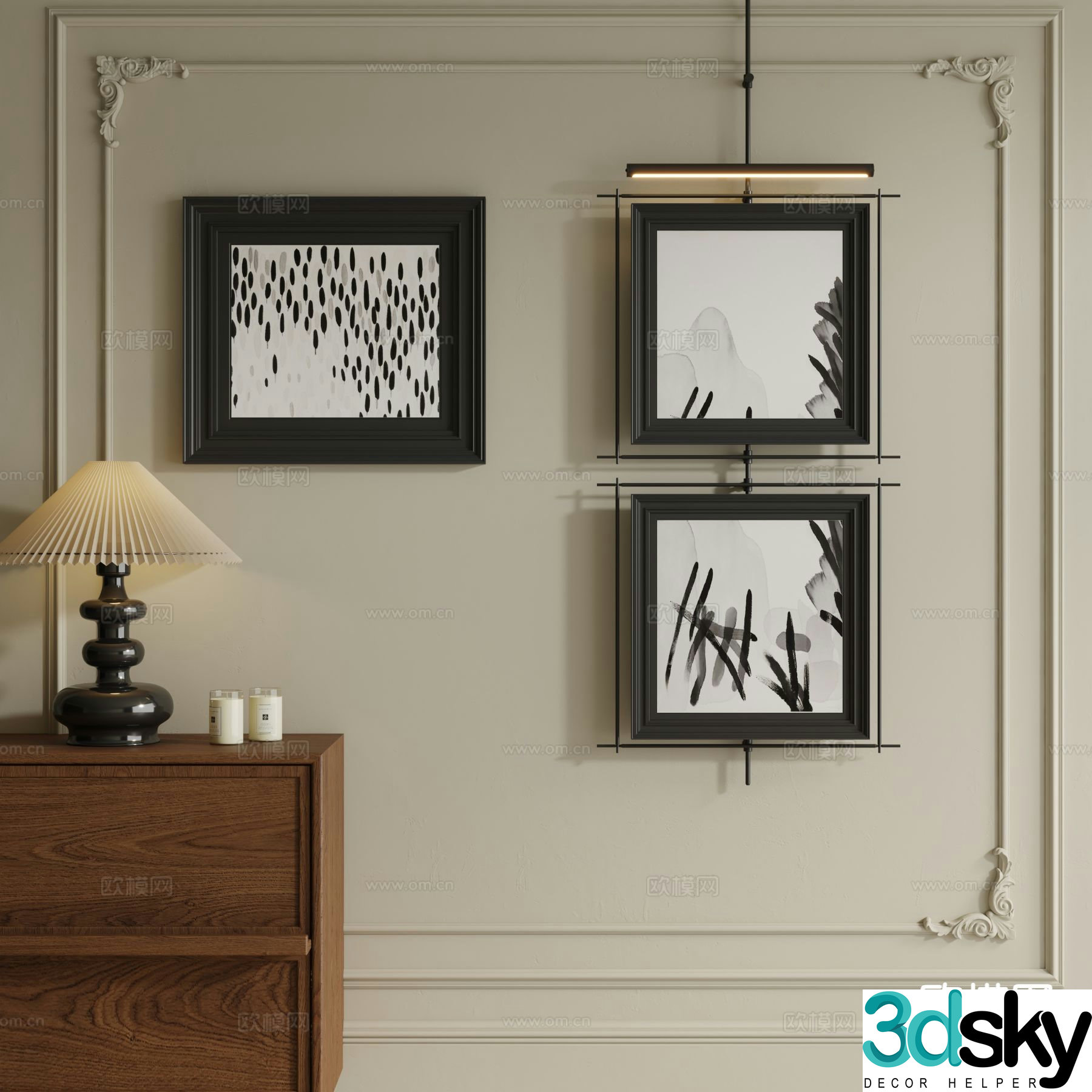 Medieval style hanging painting black and white painting decorative painting 3d model