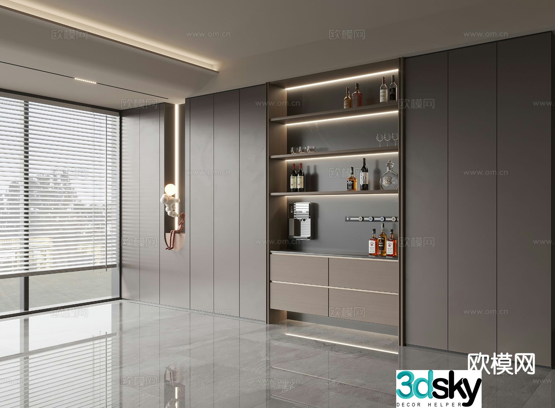 Italian decorative cabinet shelf 3d model