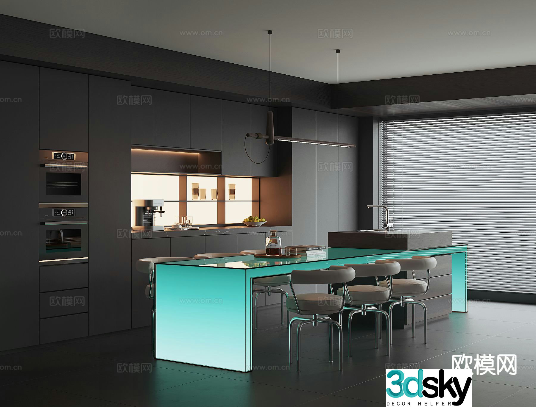Dark style restaurant 3d model