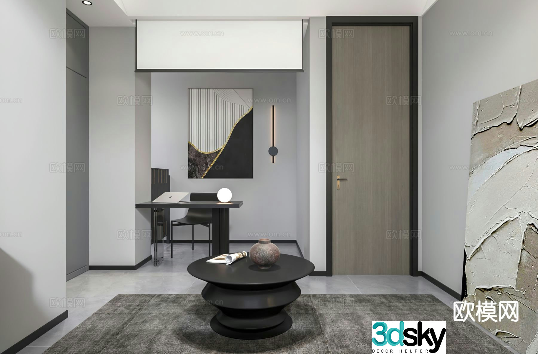 Modern study room leisure area 3d model
