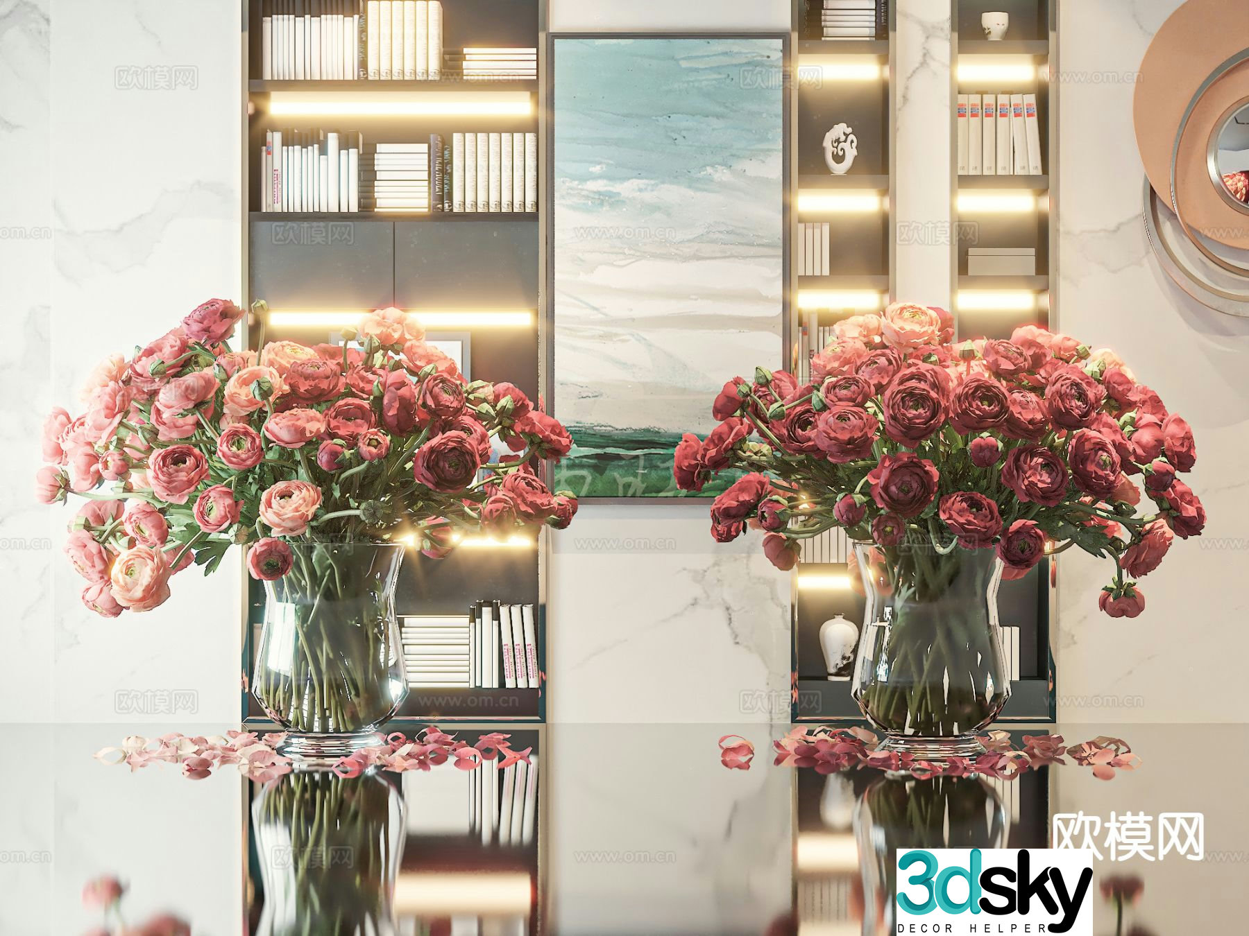 Modern vase floral arrangement rose flower 3d model