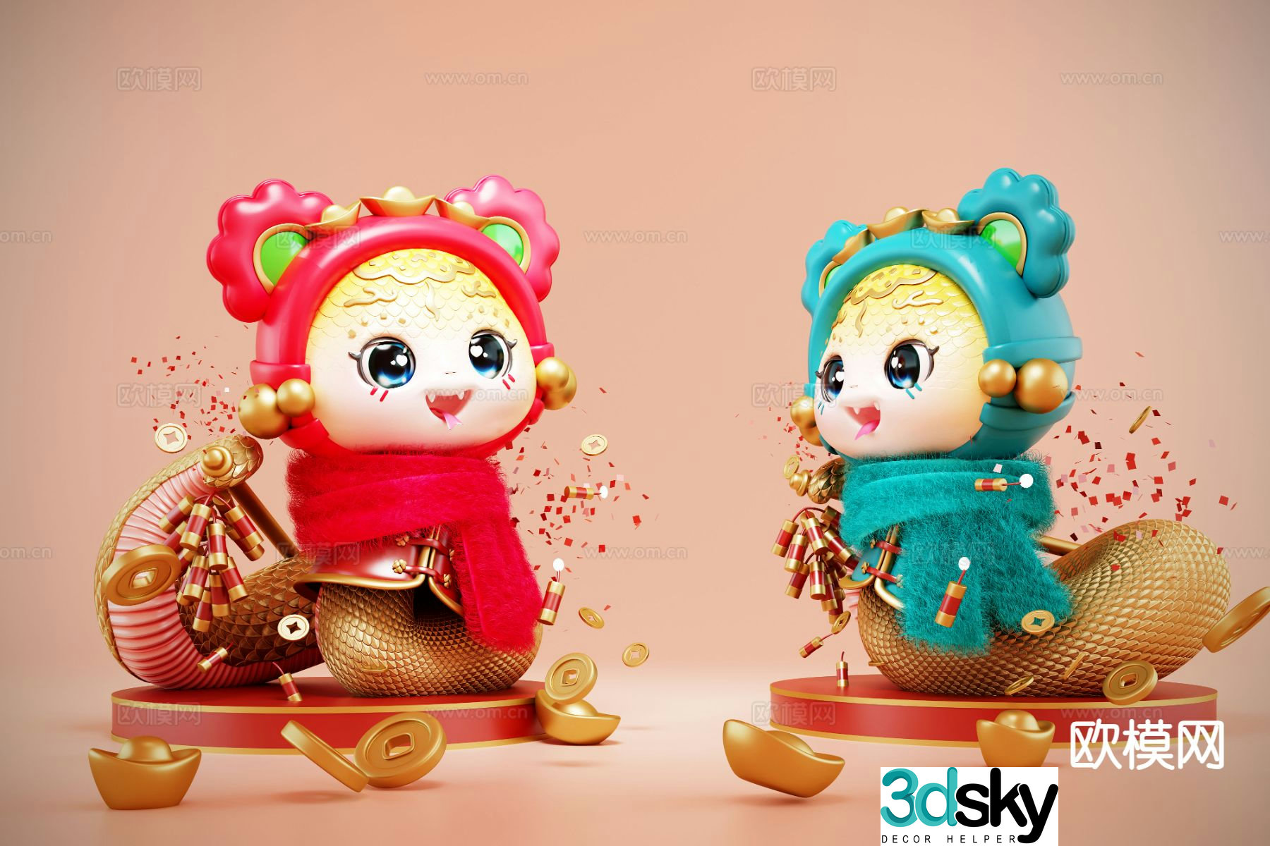 National trend of the Year of the Snake 3D model of the Year of the Snake zodiac sign