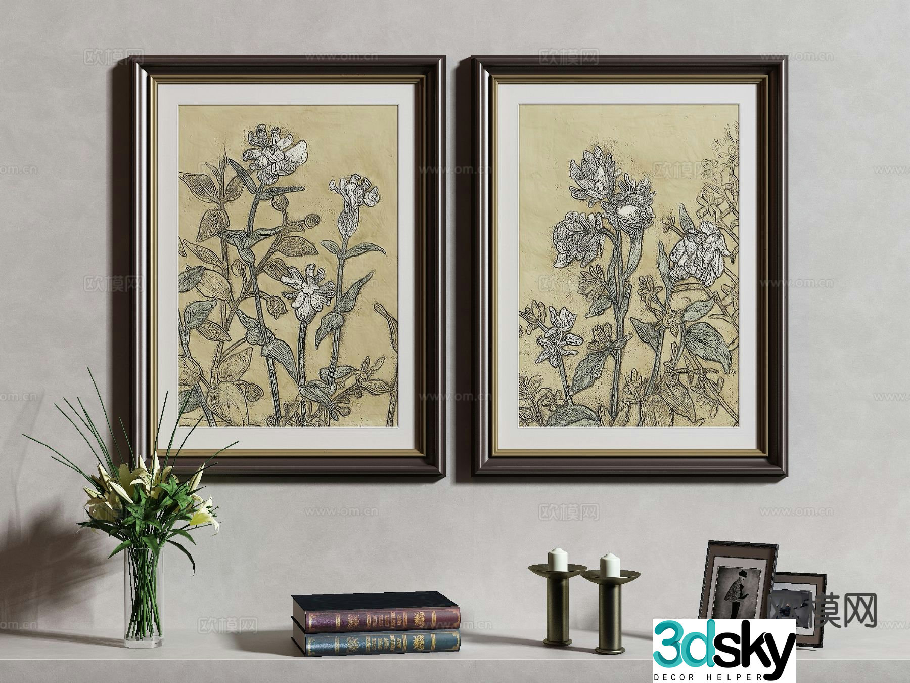 American decorative painting hanging painting flower hanging painting 3d model
