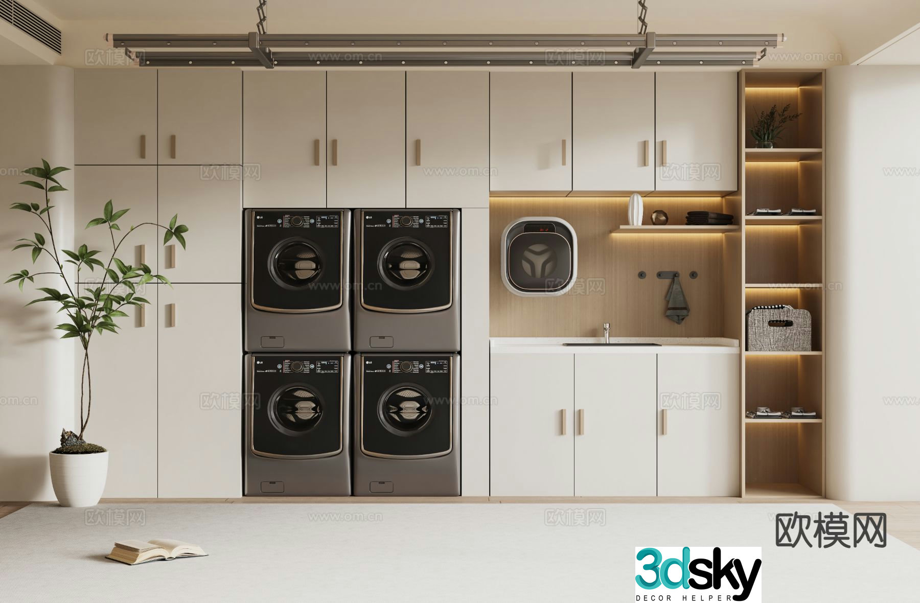 Cream style laundry closet laundry room 3d model