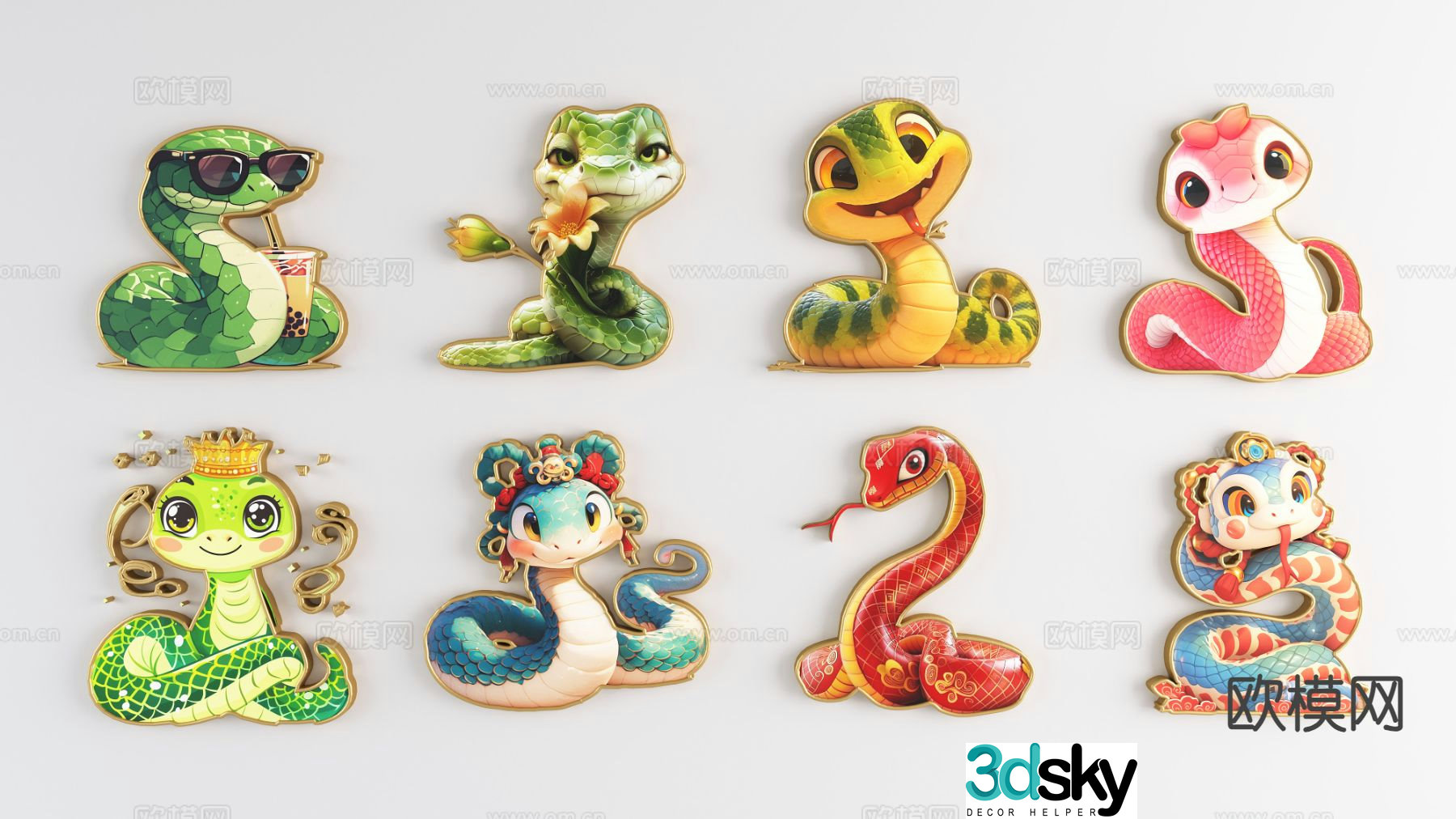 National trend of the Year of the Snake silhouette Snake zodiac 3D model