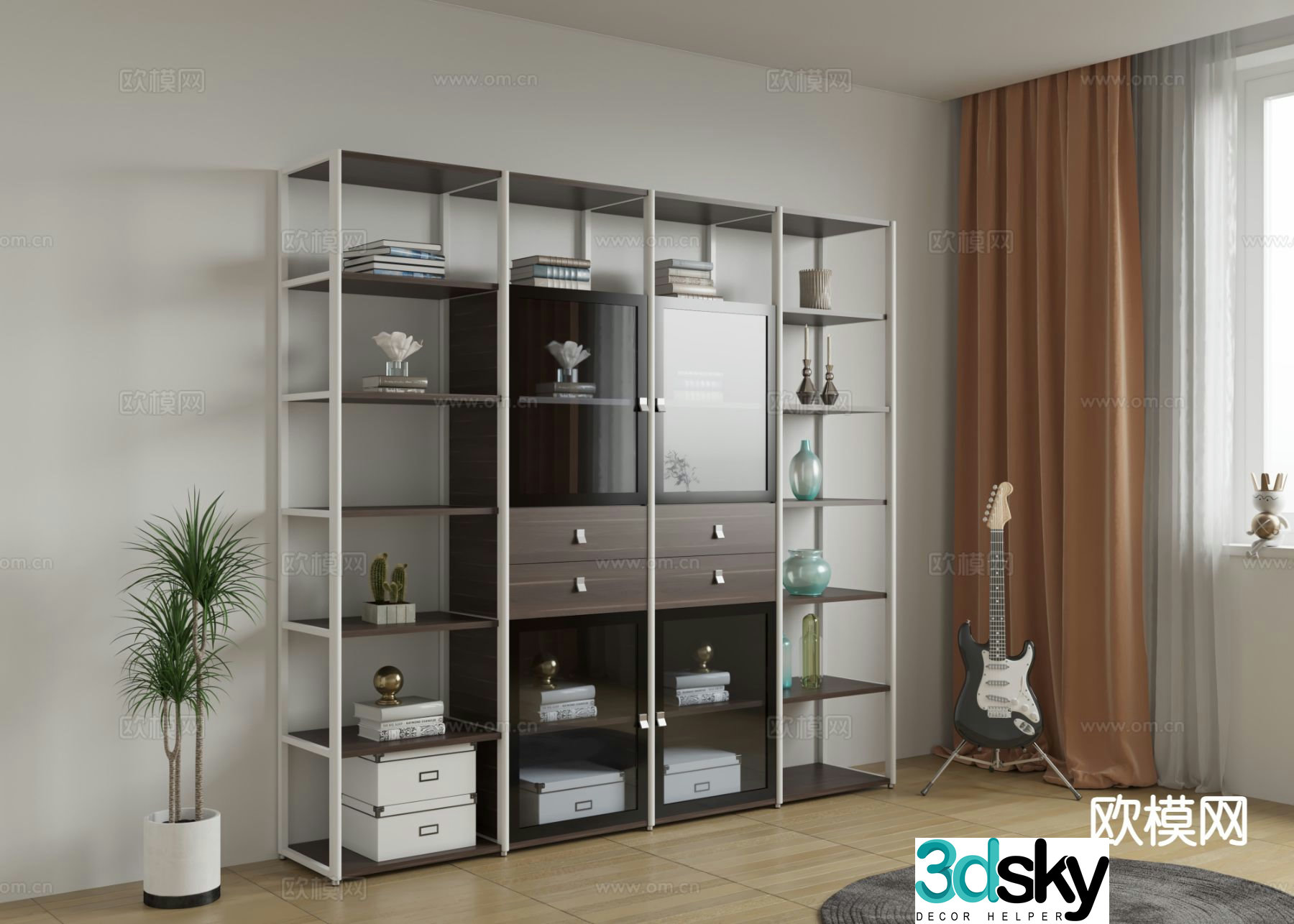 Modern bookshelf locker 3d model
