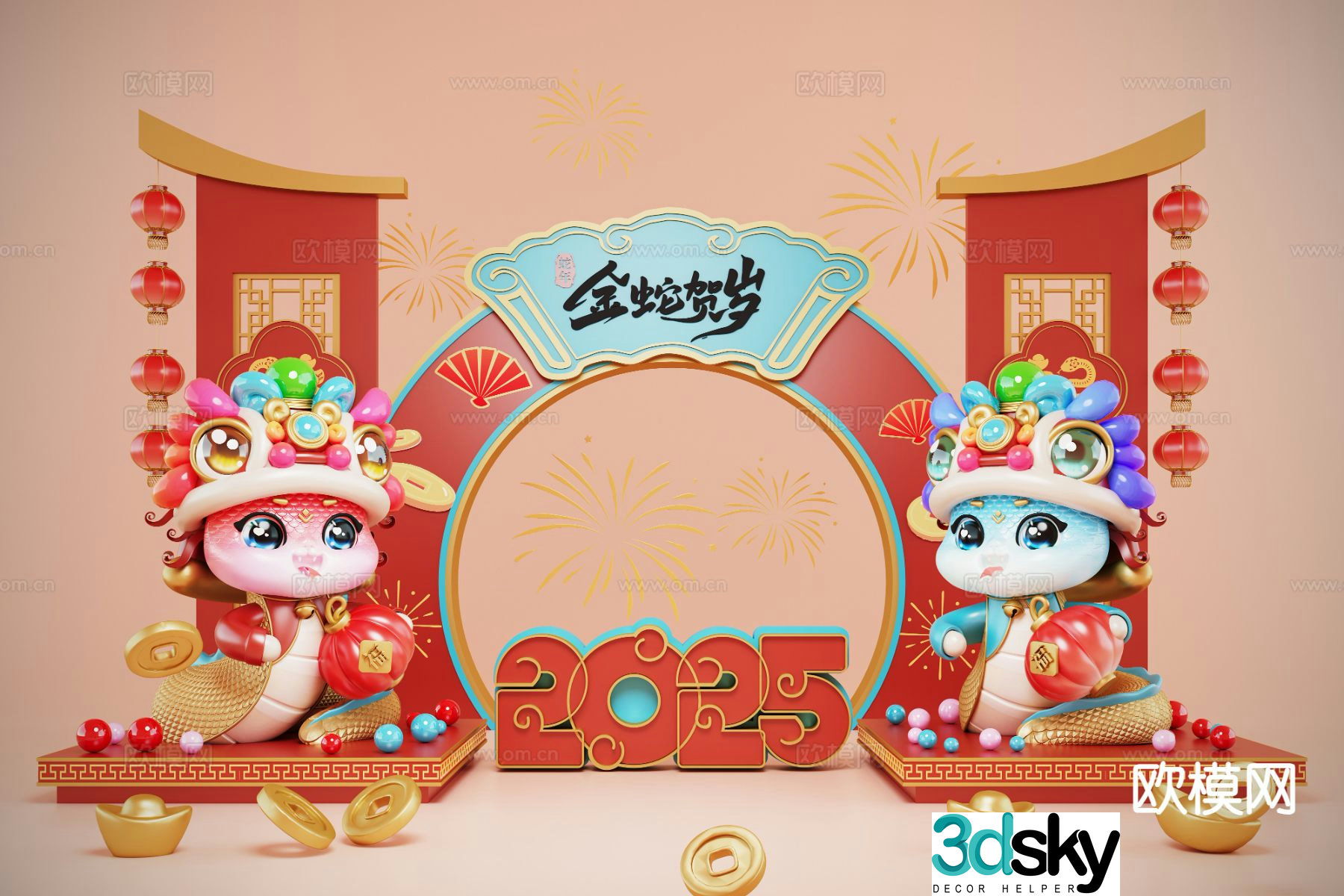 National trend of the Year of the Snake 3D model of the Year of the Snake zodiac sign