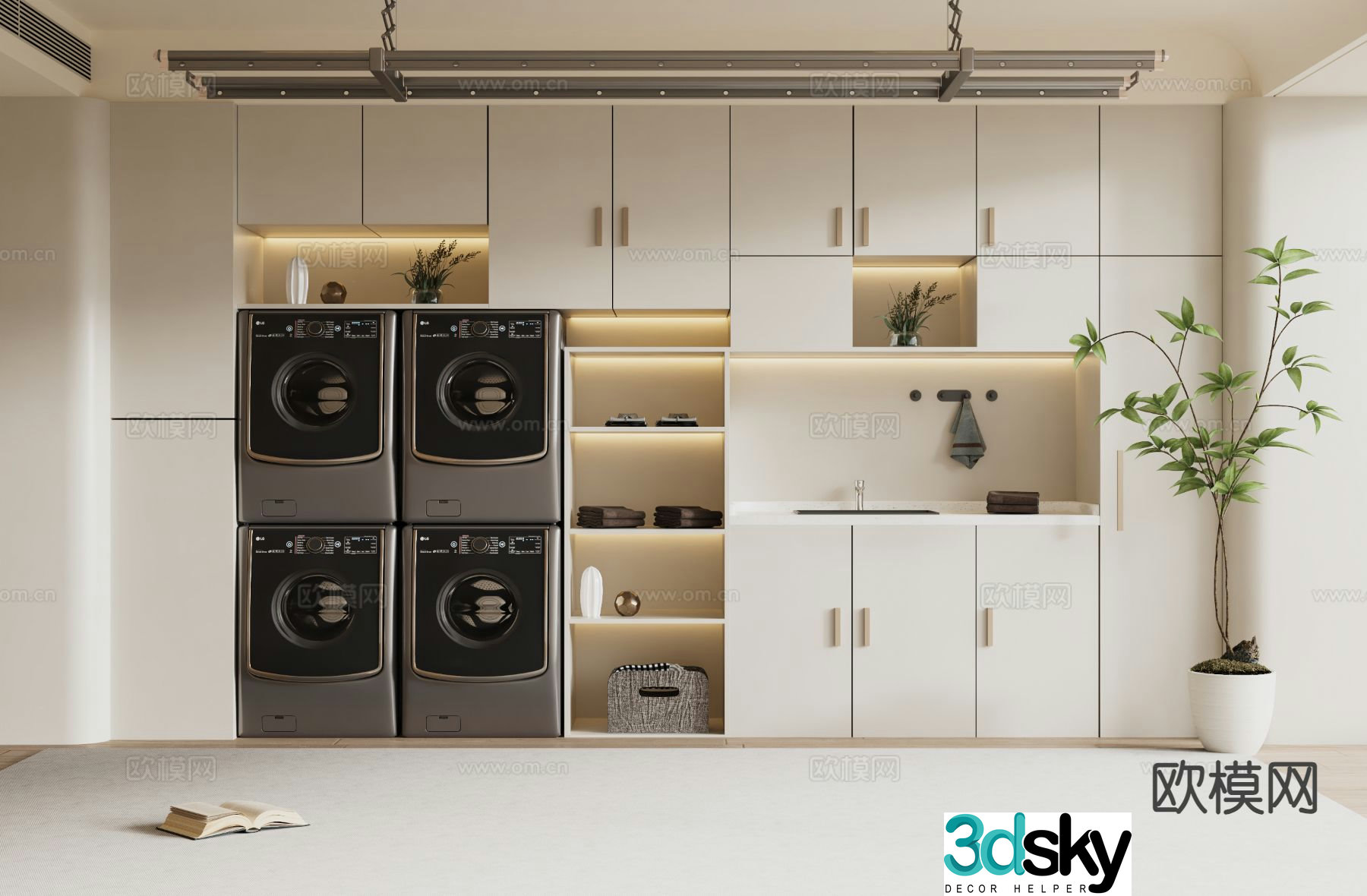Cream style laundry closet laundry room 3d model