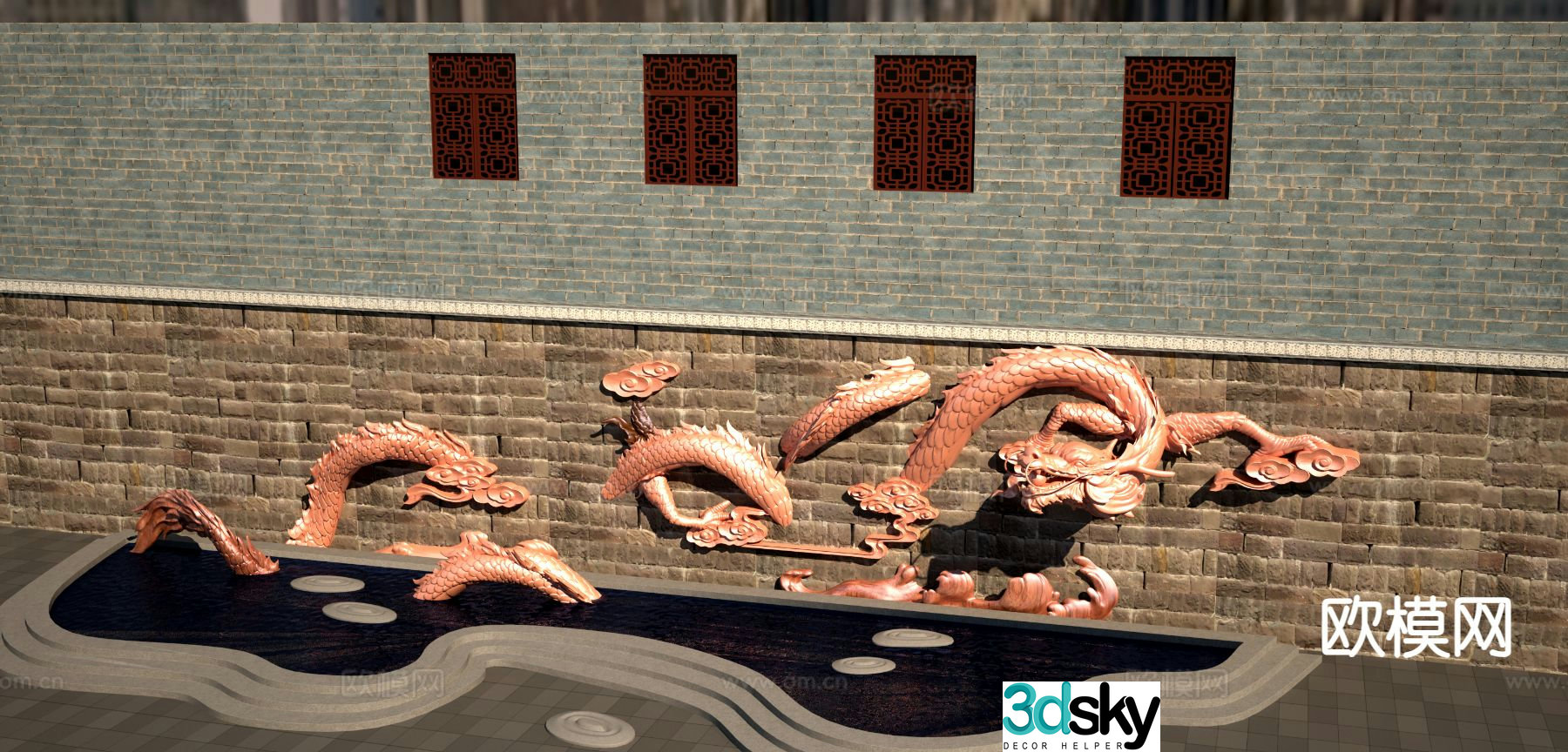 Chinese dragon relief three-dimensional sculpture 3d model