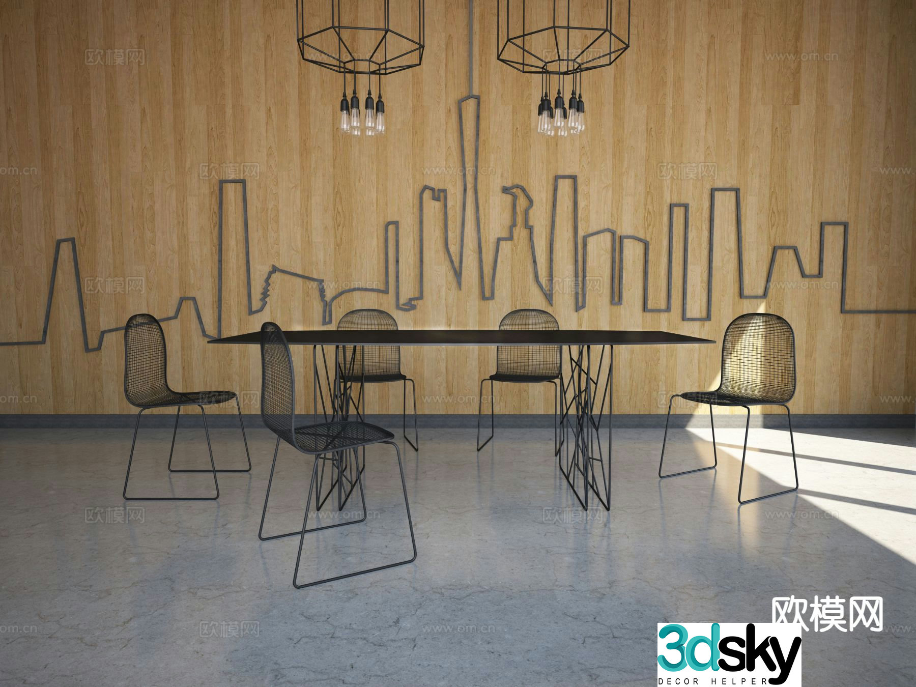 Industrial style dining table and chairs 3d model