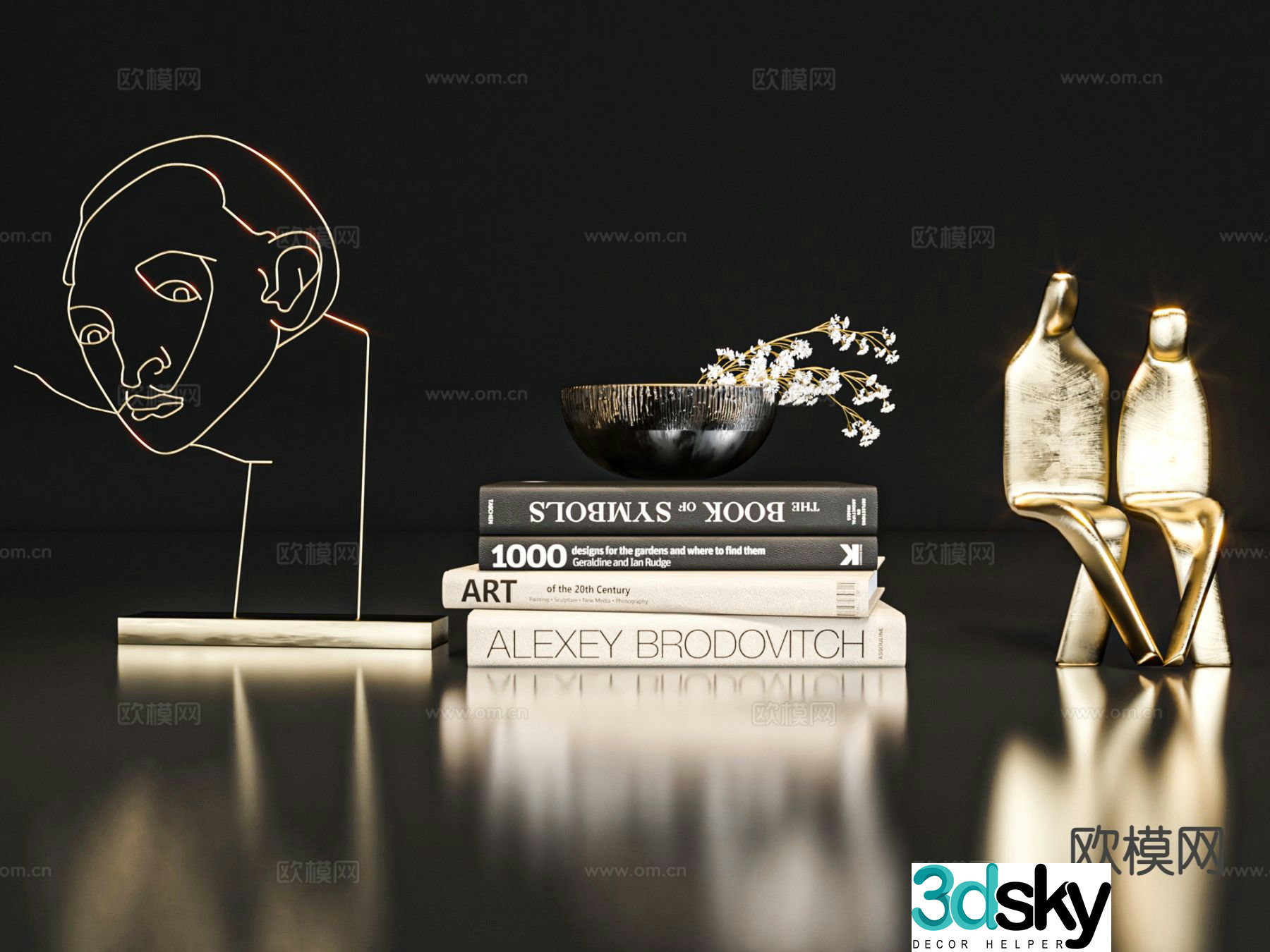Modern jewelry ornaments books crafts 3d model