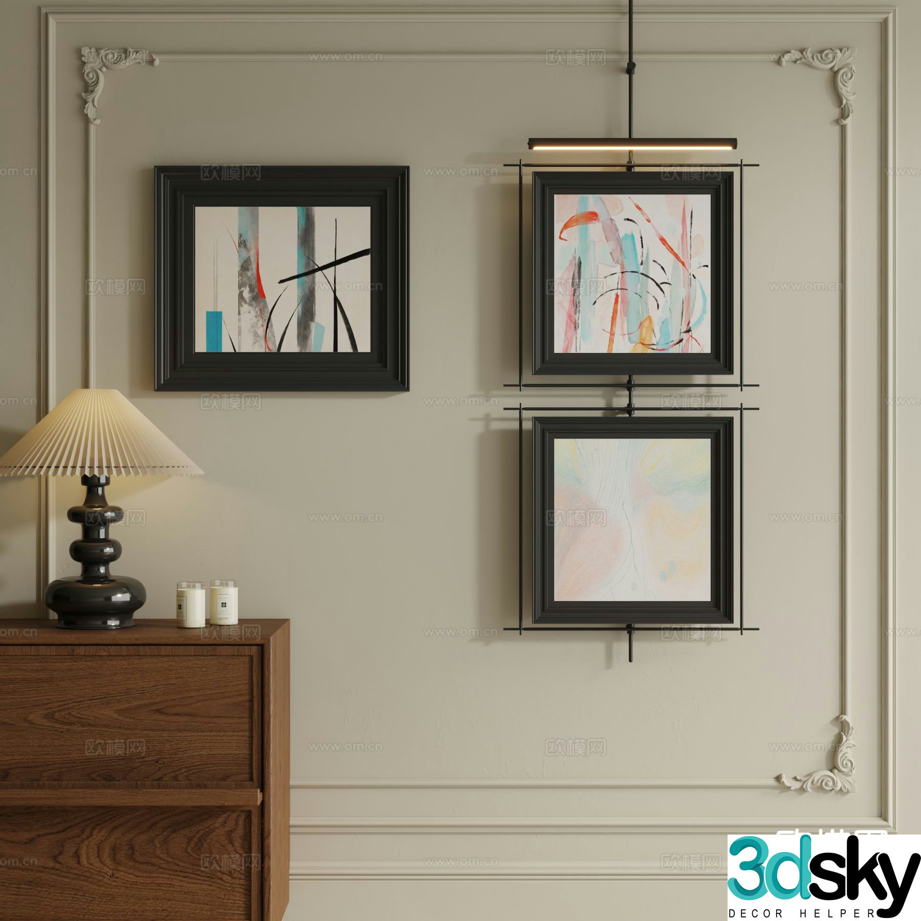 Medieval style hanging painting combination painting decorative painting 3D model