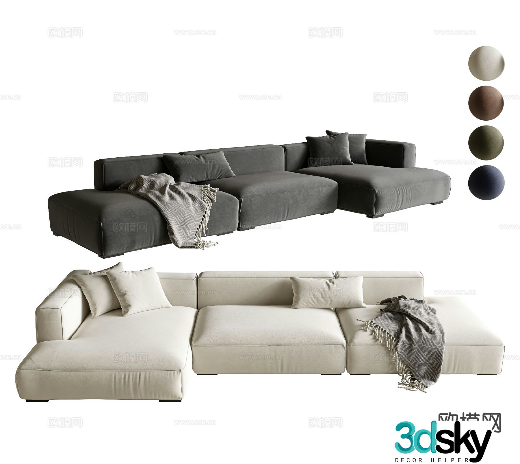 Modern multi-person sofa modular sofa three-person sofa 3d model