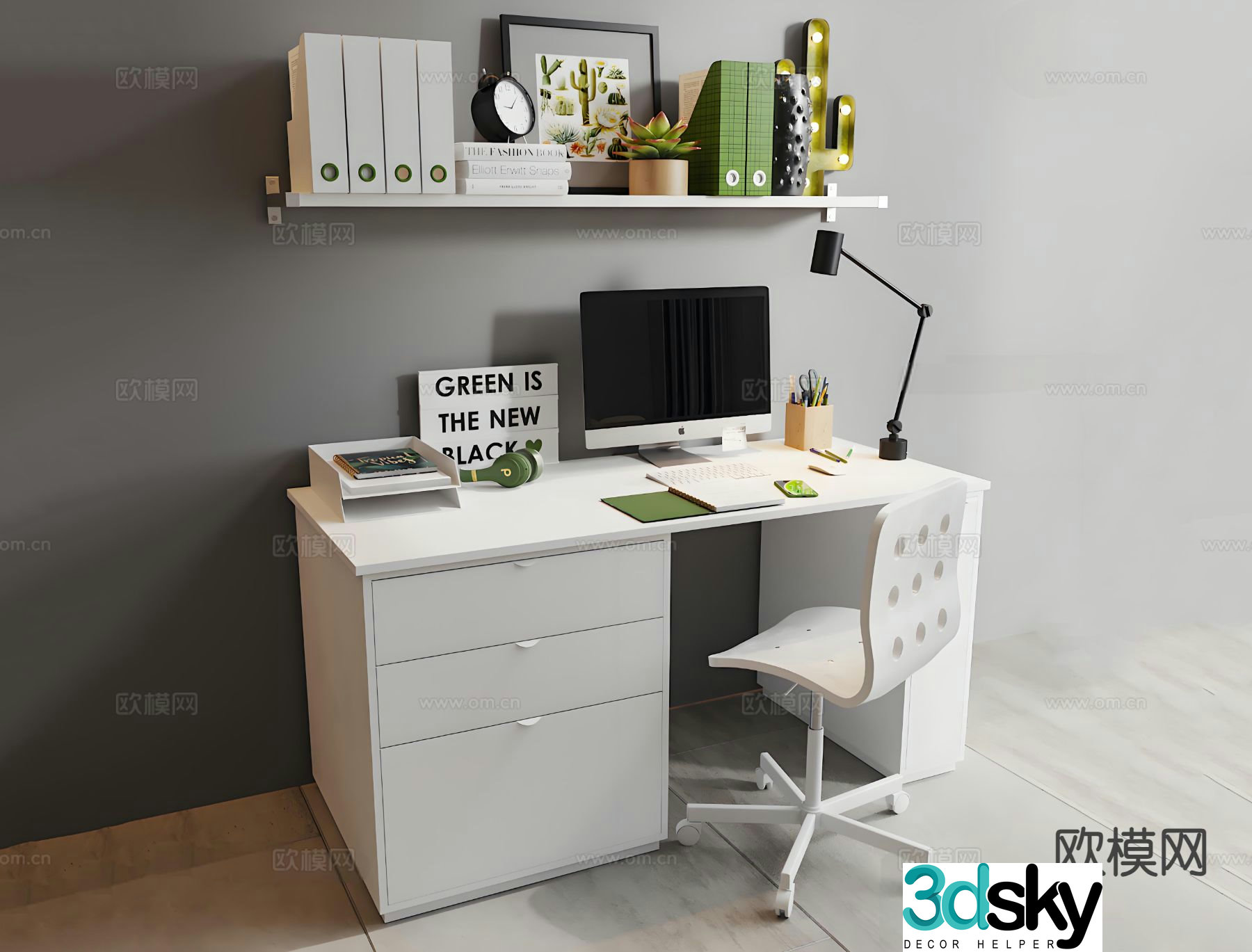 Modern desk study table computer desk computer chair 3d model