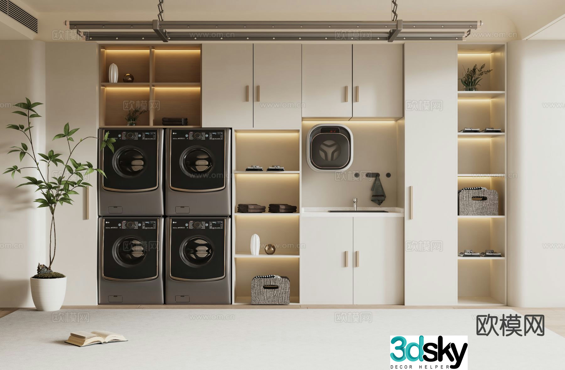 Cream style laundry closet laundry room 3d model