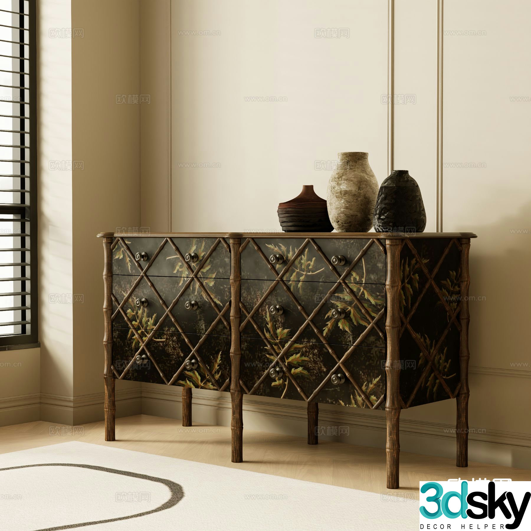 Medieval style chest of drawers side cabinet entrance cabinet 3D model