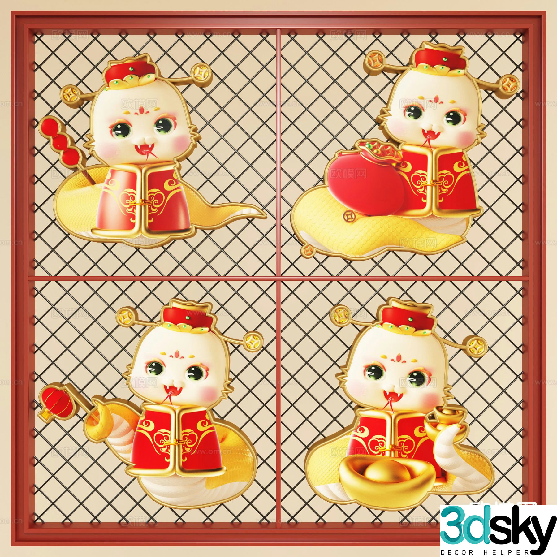 New Year paintings Year of the Snake hanging paintings cartoon paintings 3D model