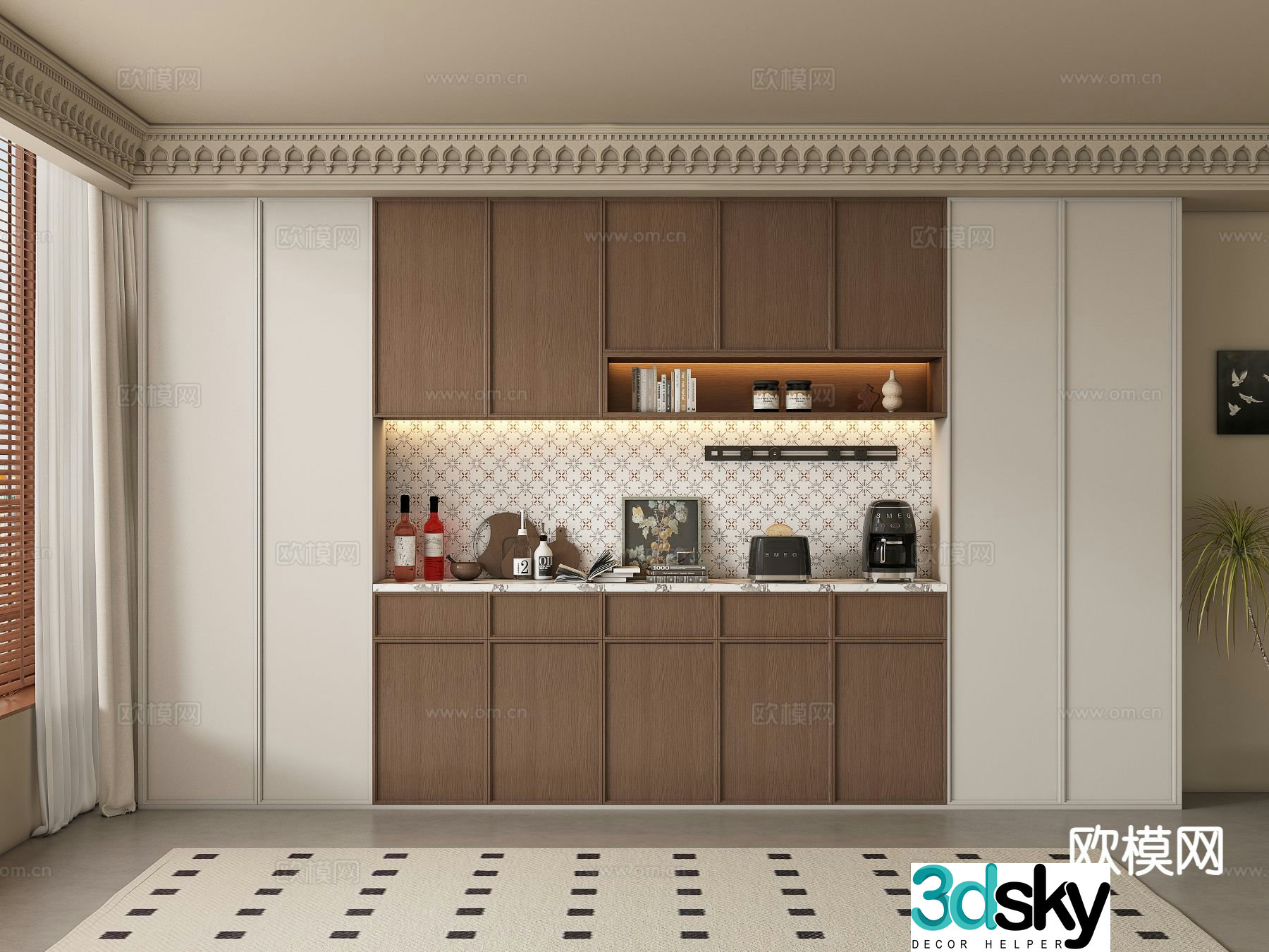 Medieval style wine cabinet and sideboard 3D model