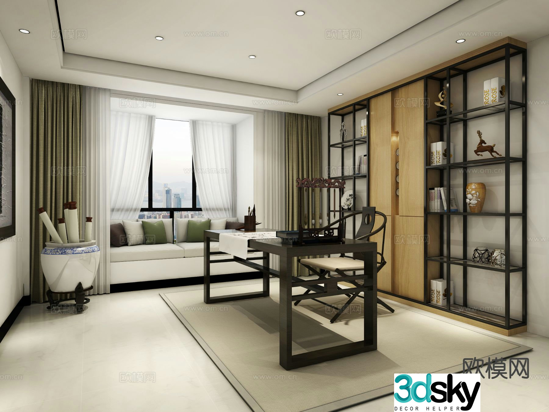 New Chinese style study 3D model