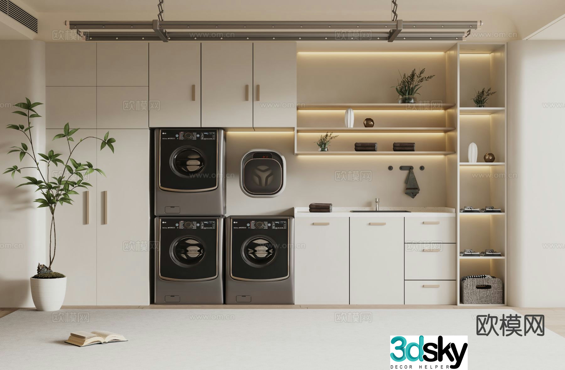 Cream style laundry closet laundry room 3d model
