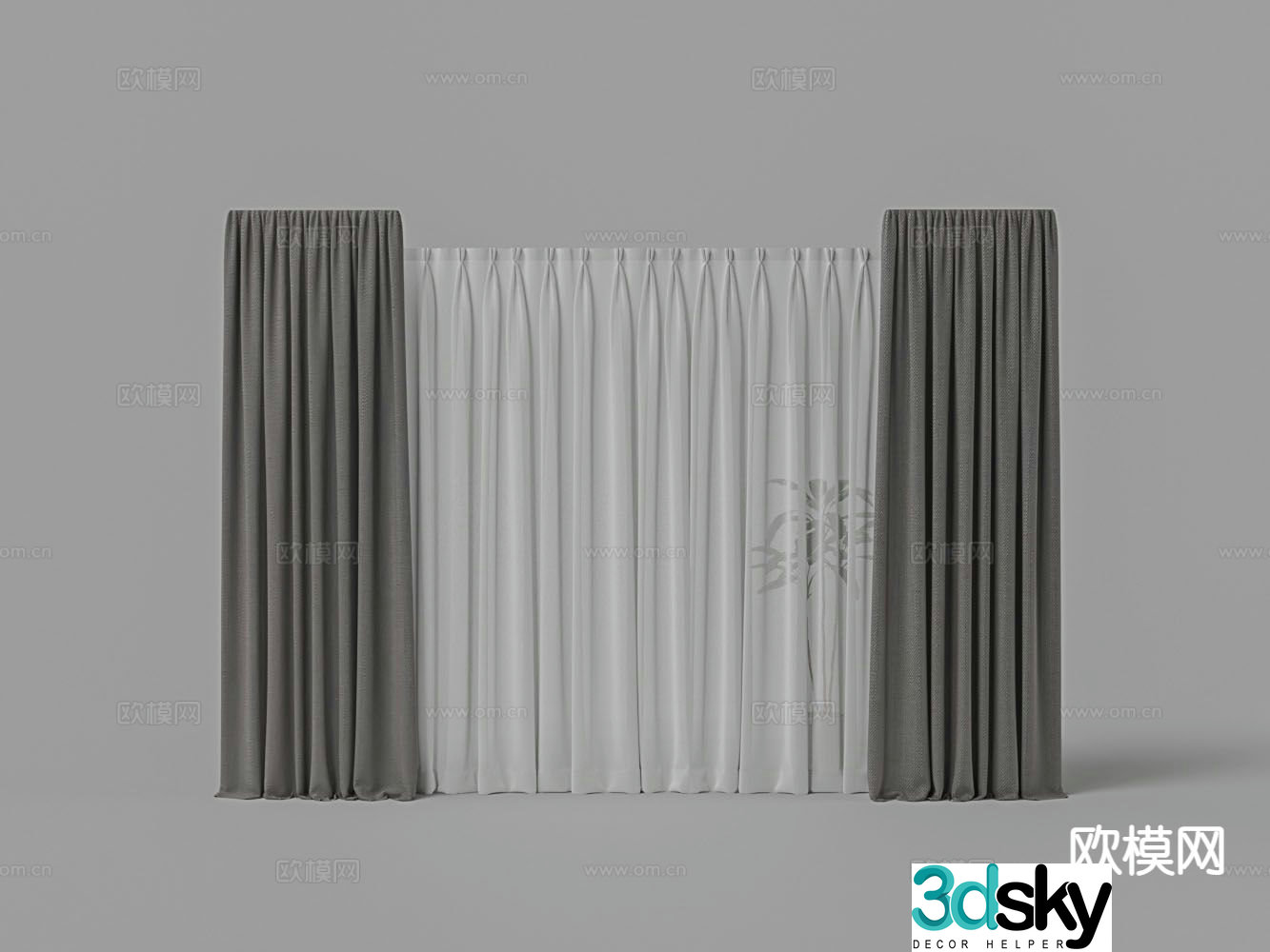 Modern curtains translucent curtain 3d model