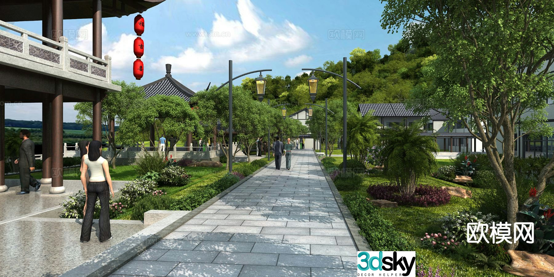 Chinese garden landscape ancient building garden 3D model