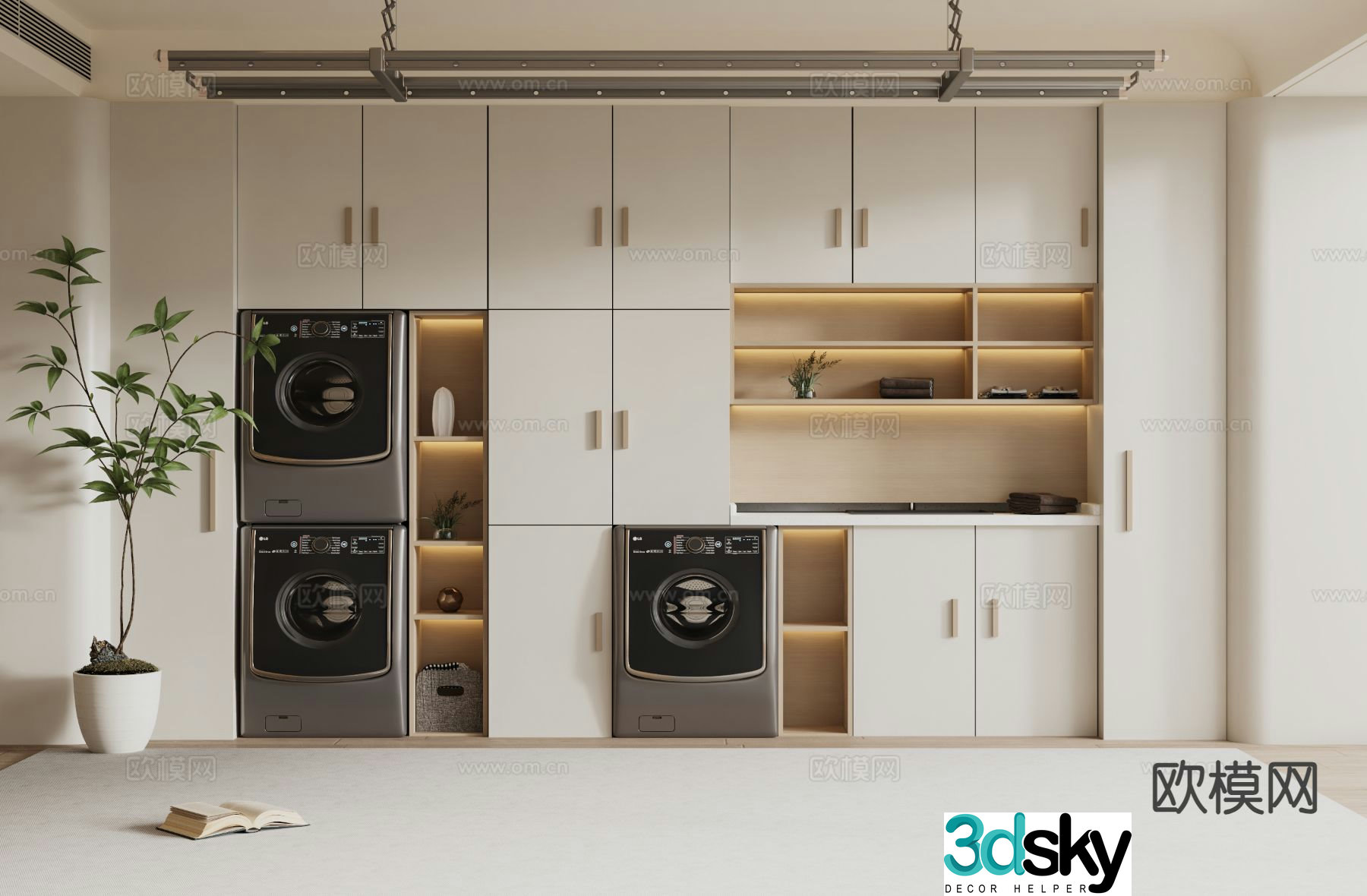 Cream style laundry closet laundry room 3d model